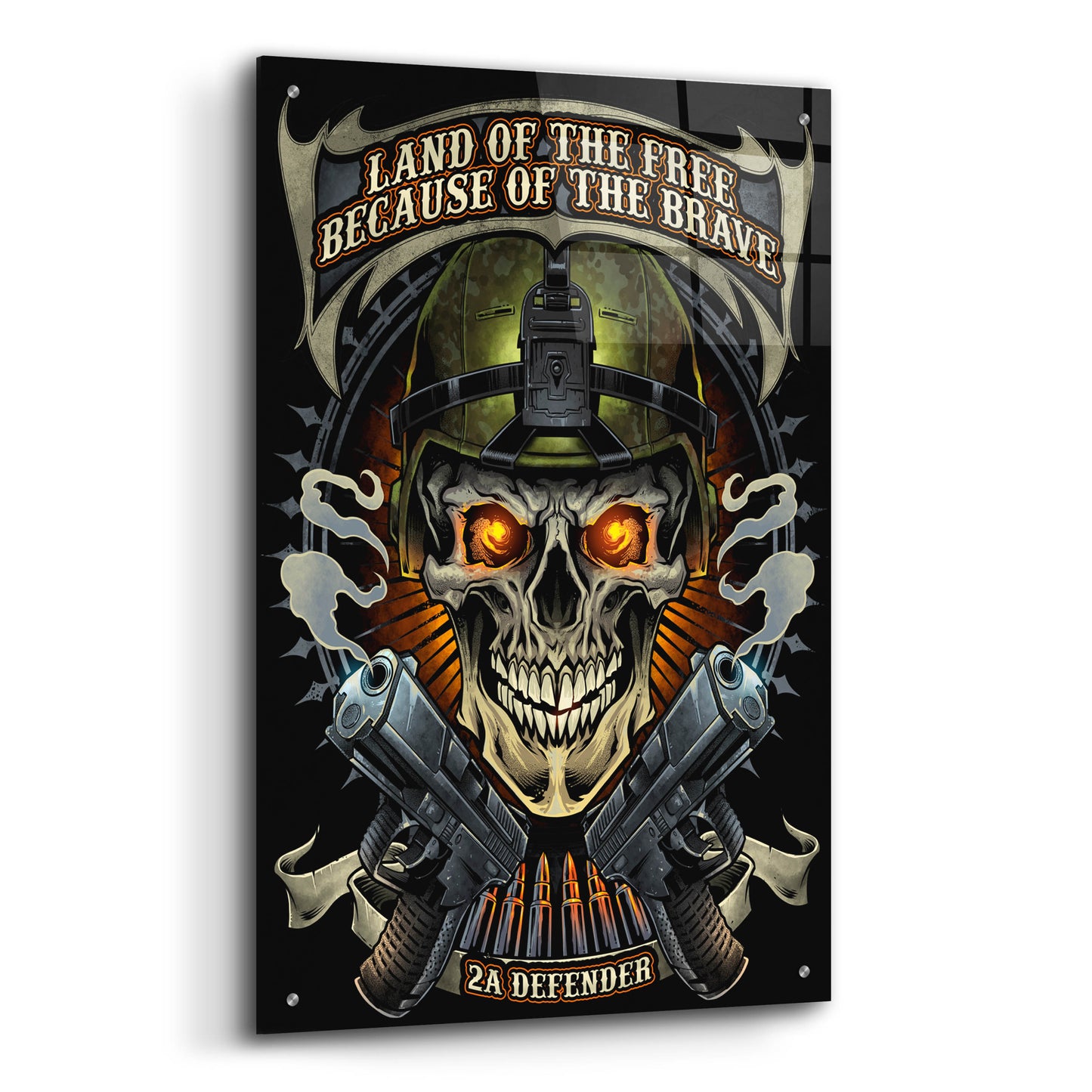 Epic Art 'Skull Soldier and Guns' by Flyland Designs, Acrylic Glass Wall Art,24x36