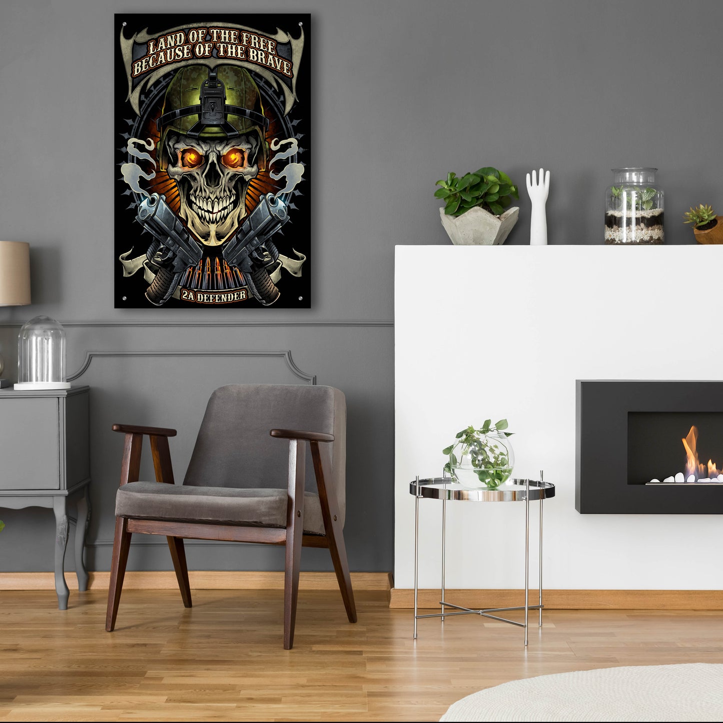 Epic Art 'Skull Soldier and Guns' by Flyland Designs, Acrylic Glass Wall Art,24x36