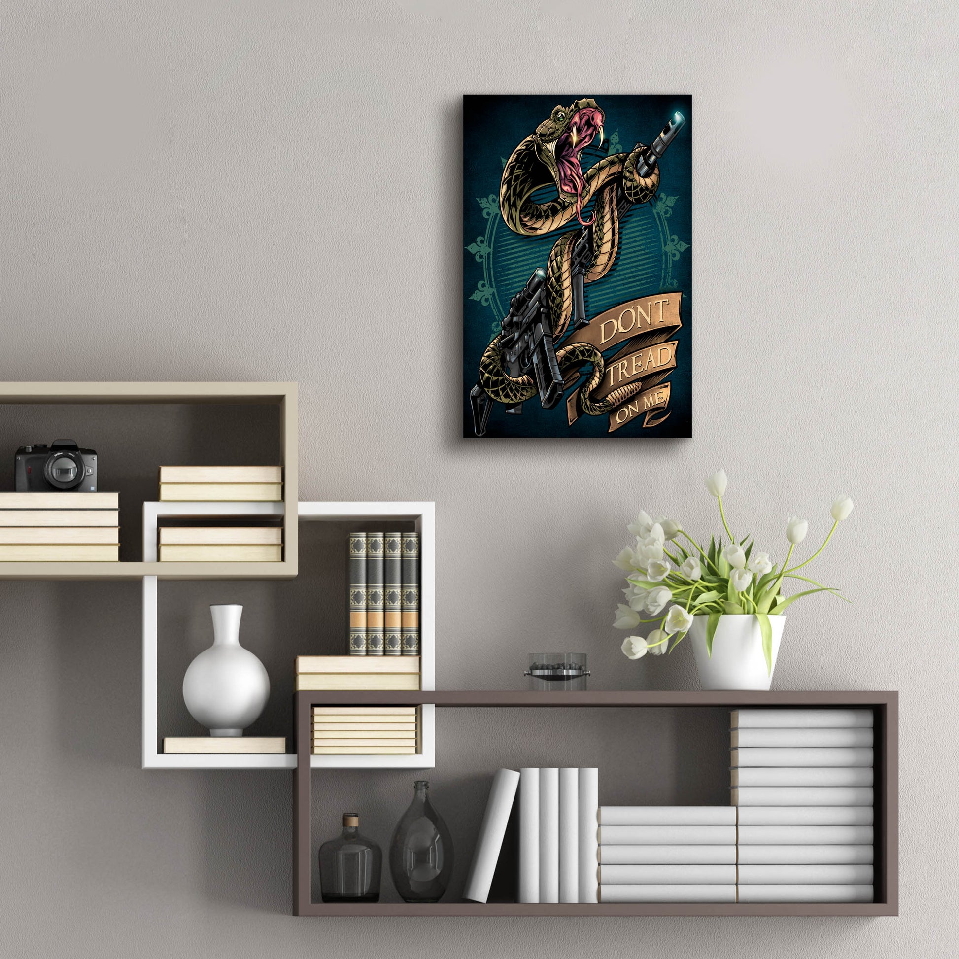 Epic Art 'Snake and Rifle T-Shirt Template' by Flyland Designs, Acrylic Glass Wall Art,16x24