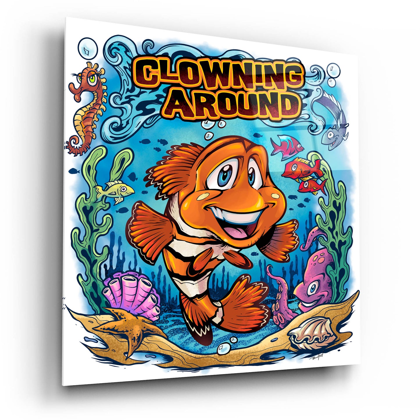 Epic Art 'Clown Fish Underwater Scene' by Flyland Designs, Acrylic Glass Wall Art,12x12