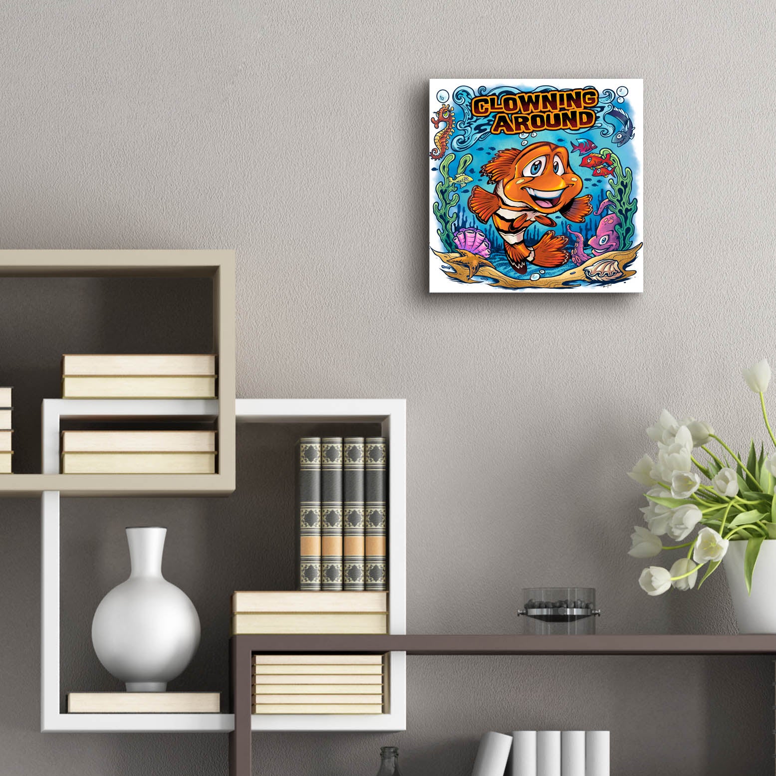 Epic Art 'Clown Fish Underwater Scene' by Flyland Designs, Acrylic Glass Wall Art,12x12