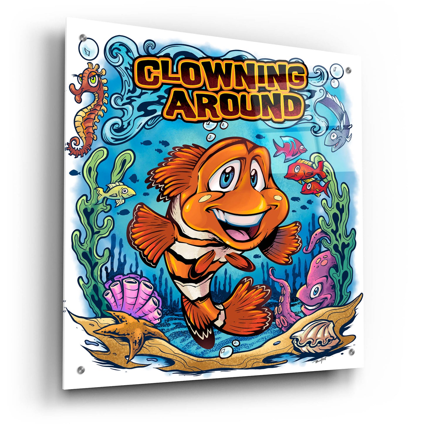 Epic Art 'Clown Fish Underwater Scene' by Flyland Designs, Acrylic Glass Wall Art,24x24