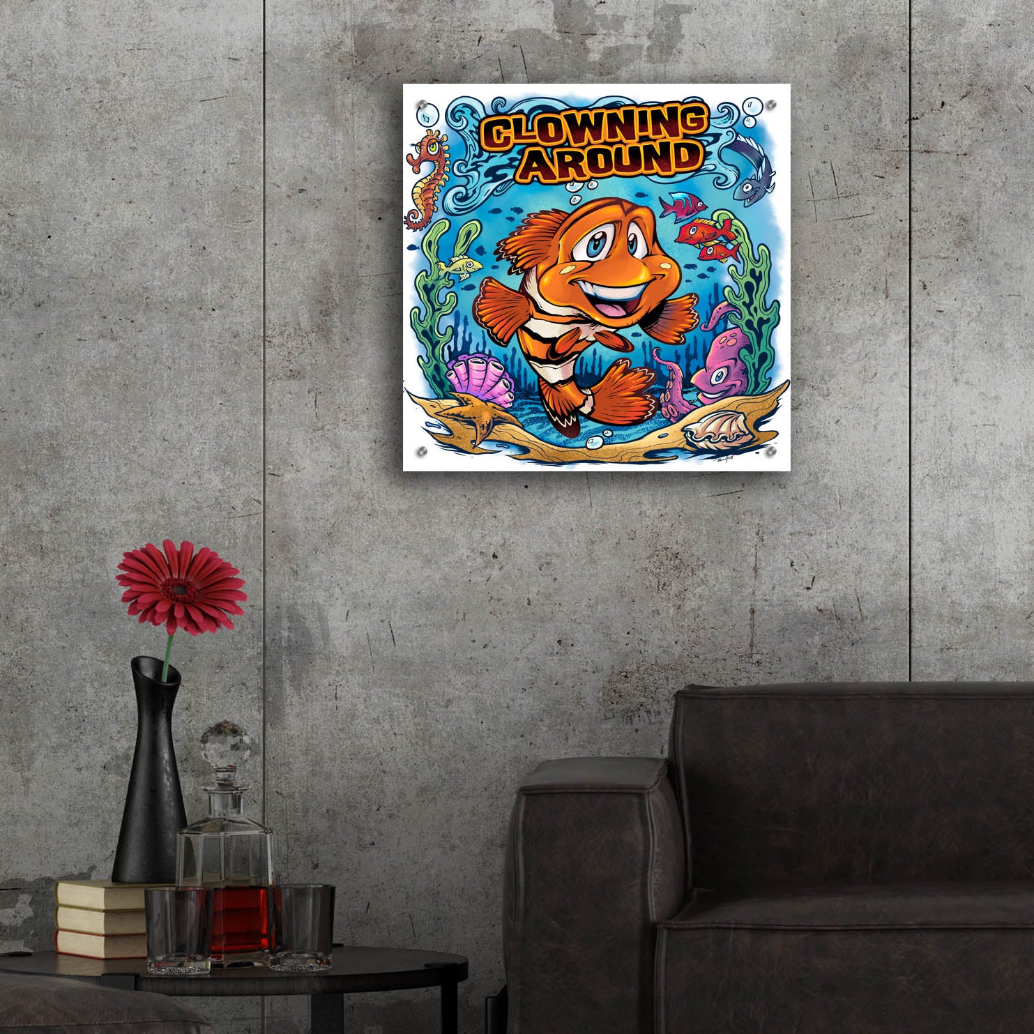 Epic Art 'Clown Fish Underwater Scene' by Flyland Designs, Acrylic Glass Wall Art,24x24