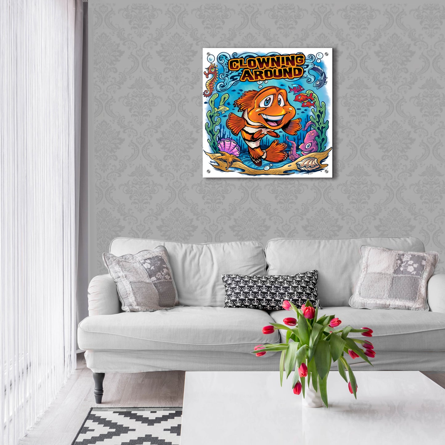 Epic Art 'Clown Fish Underwater Scene' by Flyland Designs, Acrylic Glass Wall Art,24x24