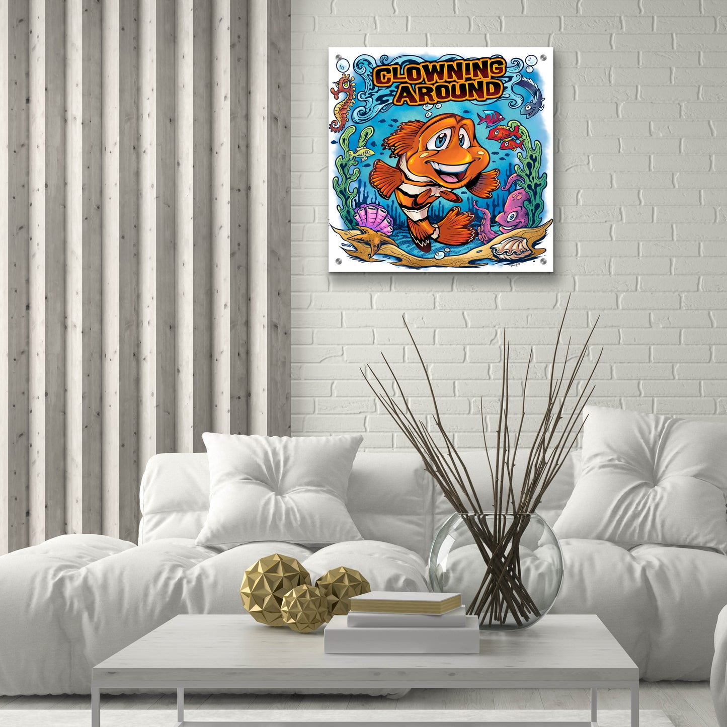 Epic Art 'Clown Fish Underwater Scene' by Flyland Designs, Acrylic Glass Wall Art,24x24