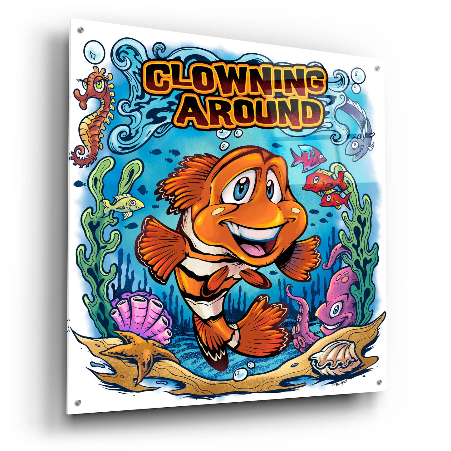 Epic Art 'Clown Fish Underwater Scene' by Flyland Designs, Acrylic Glass Wall Art,36x36