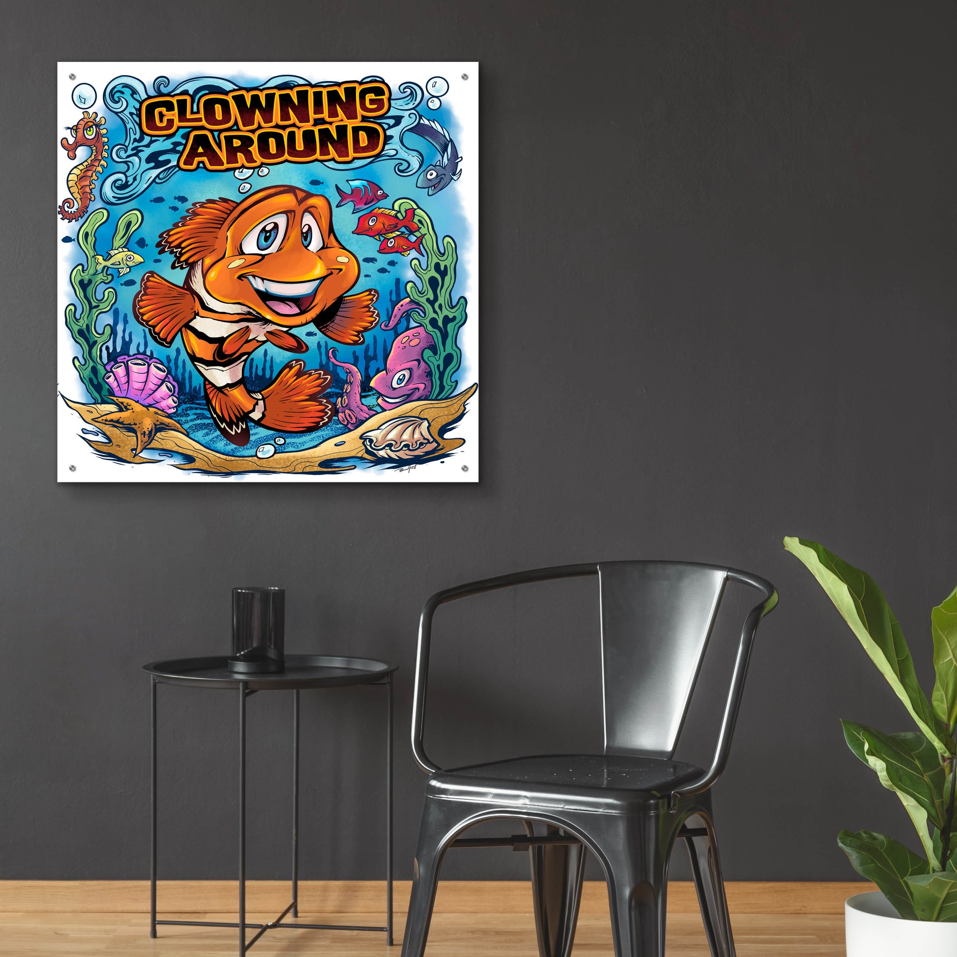 Epic Art 'Clown Fish Underwater Scene' by Flyland Designs, Acrylic Glass Wall Art,36x36