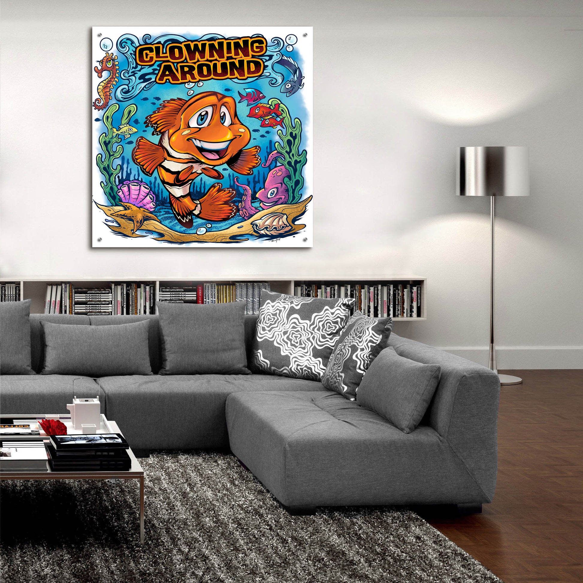 Epic Art 'Clown Fish Underwater Scene' by Flyland Designs, Acrylic Glass Wall Art,36x36