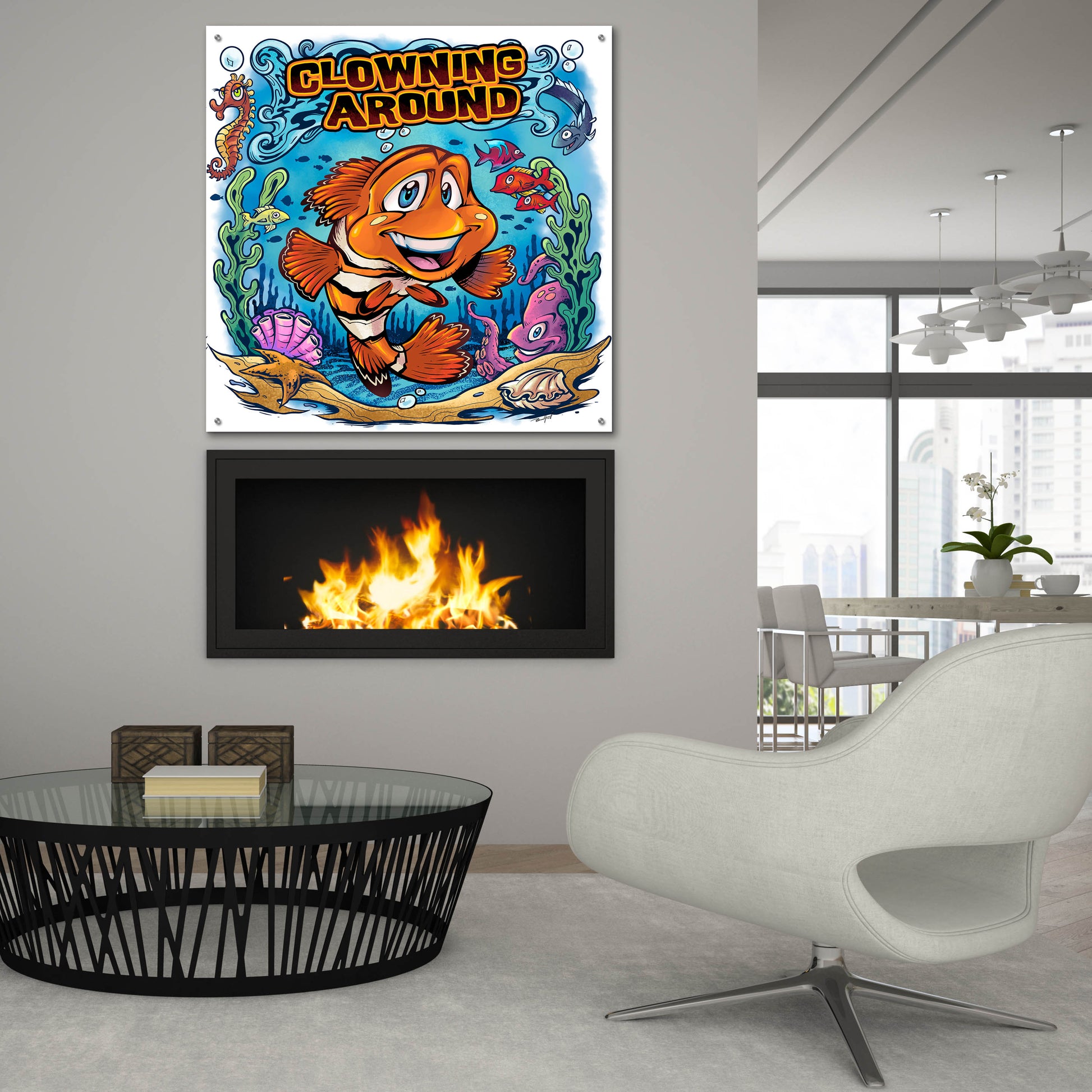 Epic Art 'Clown Fish Underwater Scene' by Flyland Designs, Acrylic Glass Wall Art,36x36