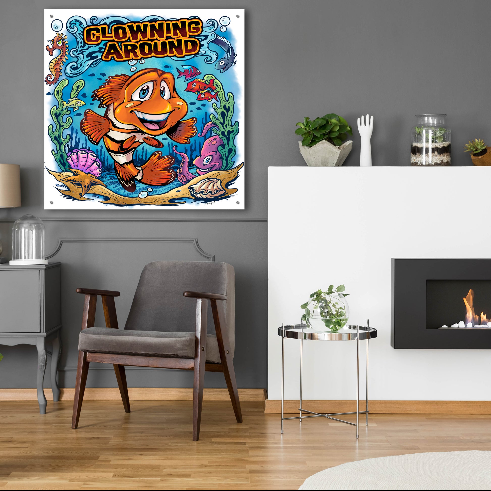 Epic Art 'Clown Fish Underwater Scene' by Flyland Designs, Acrylic Glass Wall Art,36x36