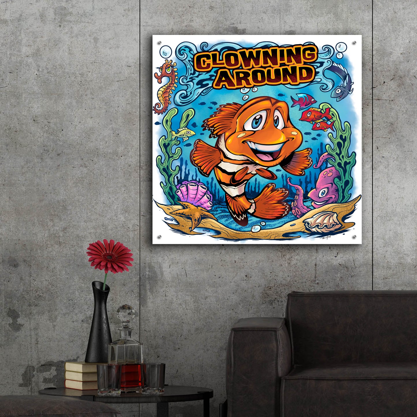 Epic Art 'Clown Fish Underwater Scene' by Flyland Designs, Acrylic Glass Wall Art,36x36