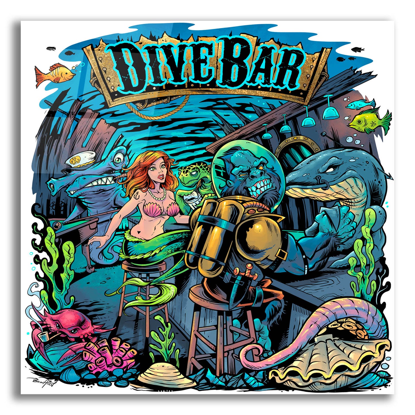 Epic Art 'Dive Bar' by Flyland Designs, Acrylic Glass Wall Art,12x12