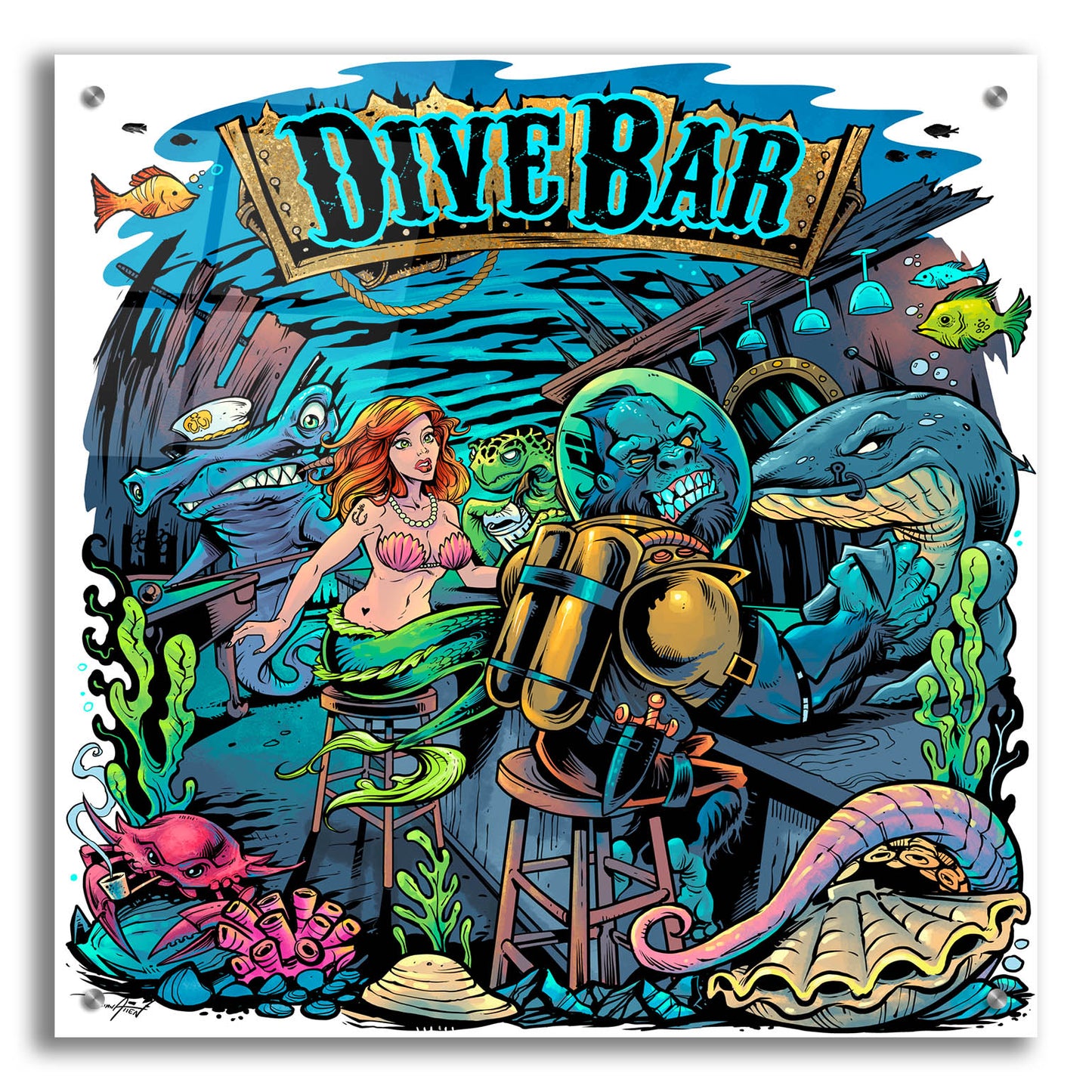 Epic Art 'Dive Bar' by Flyland Designs, Acrylic Glass Wall Art,24x24