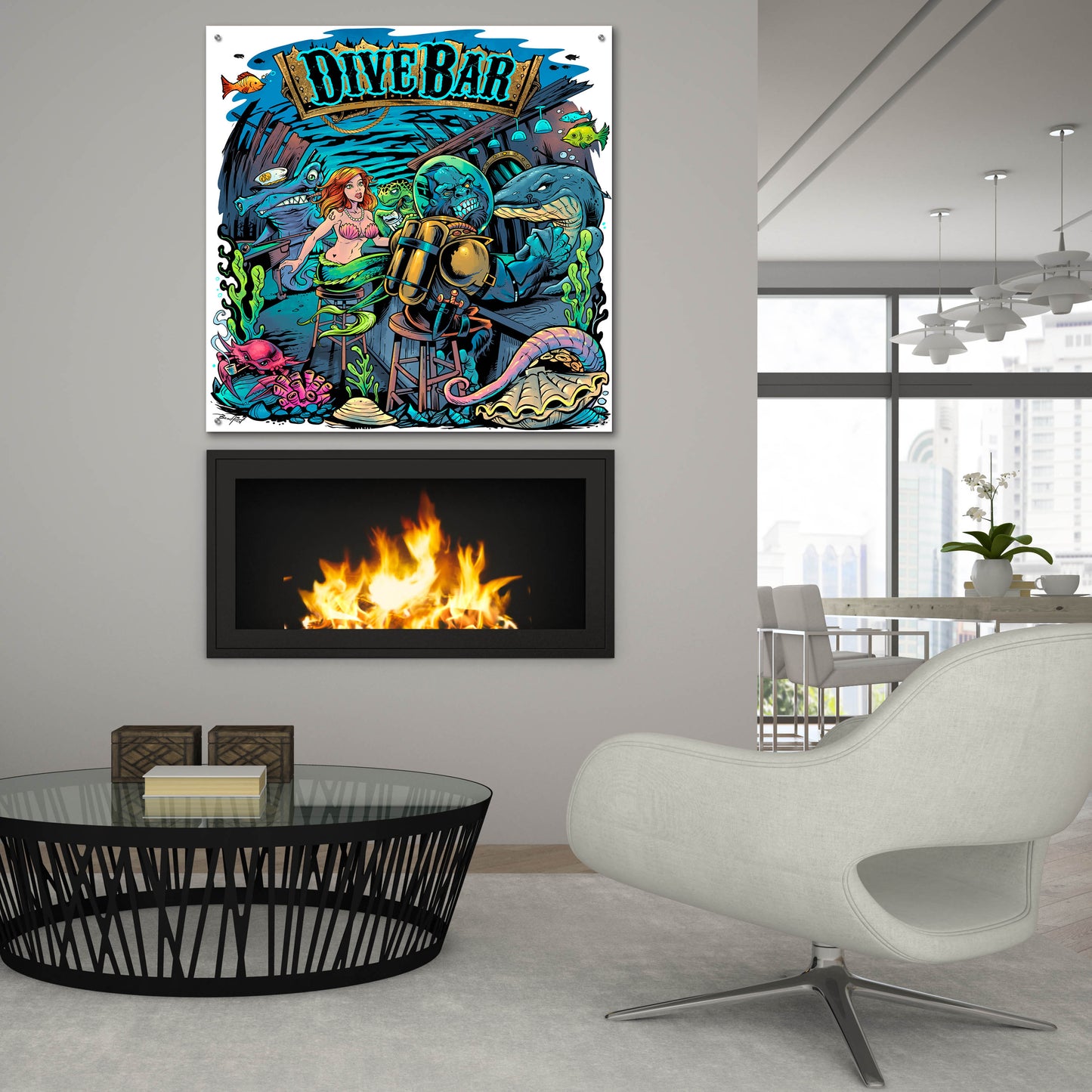 Epic Art 'Dive Bar' by Flyland Designs, Acrylic Glass Wall Art,36x36