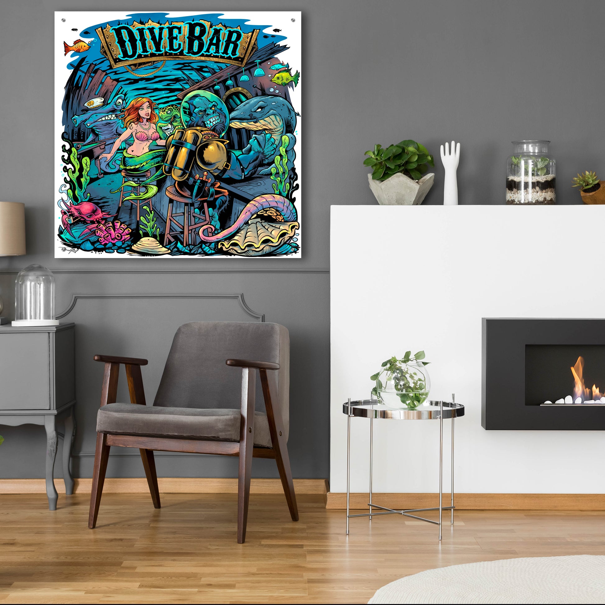 Epic Art 'Dive Bar' by Flyland Designs, Acrylic Glass Wall Art,36x36