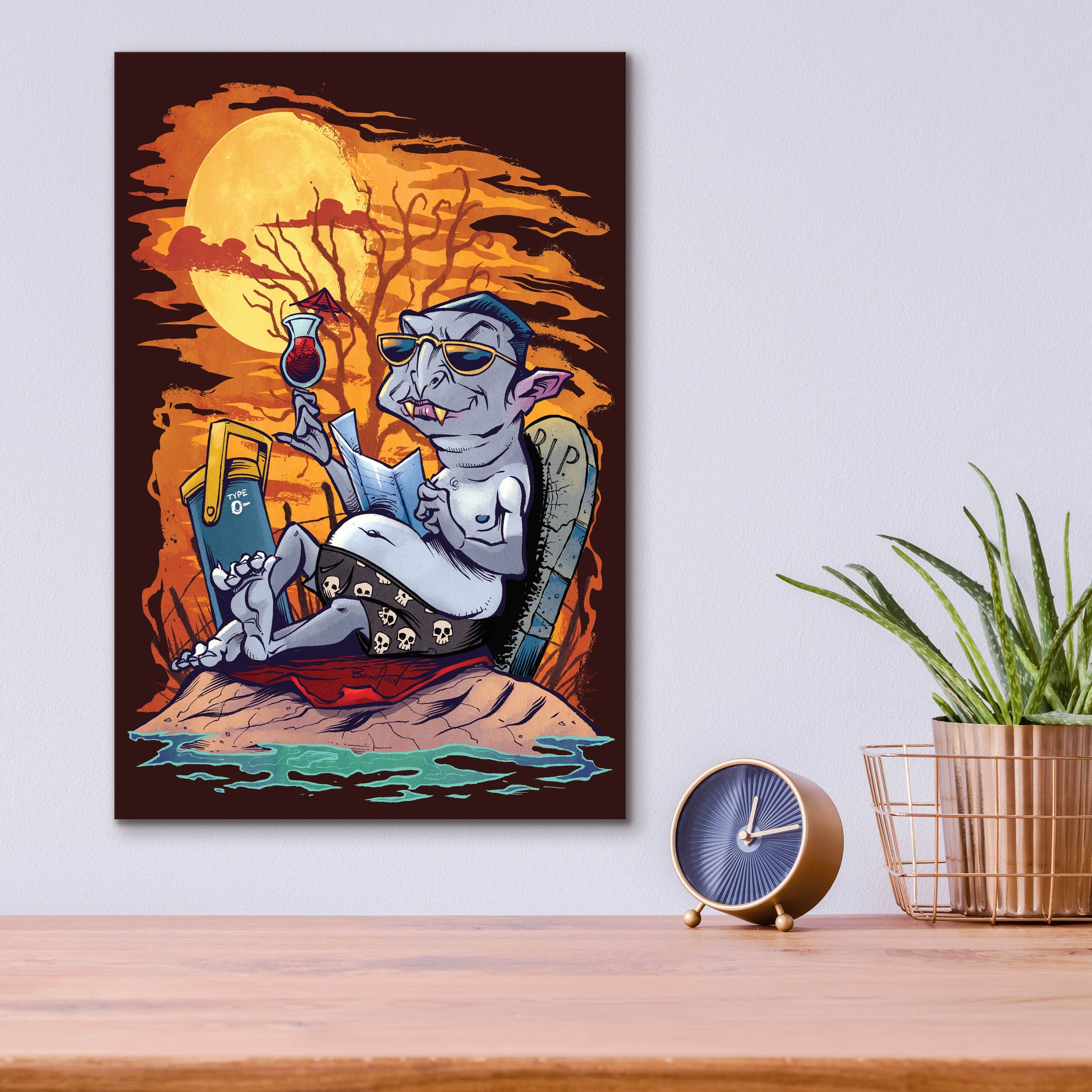 Epic Art 'Halloween At The Beach - Dracula' by Flyland Designs, Acrylic Glass Wall Art,12x16