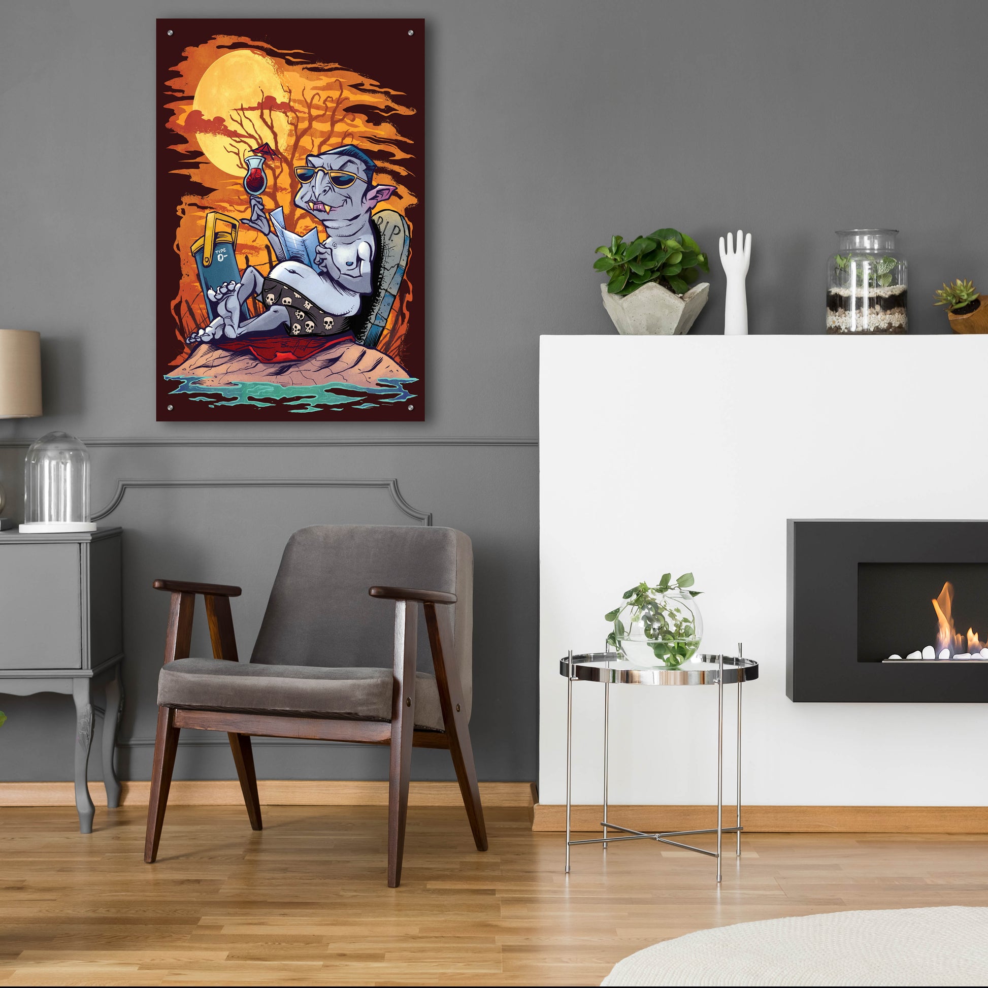 Epic Art 'Halloween At The Beach - Dracula' by Flyland Designs, Acrylic Glass Wall Art,24x36