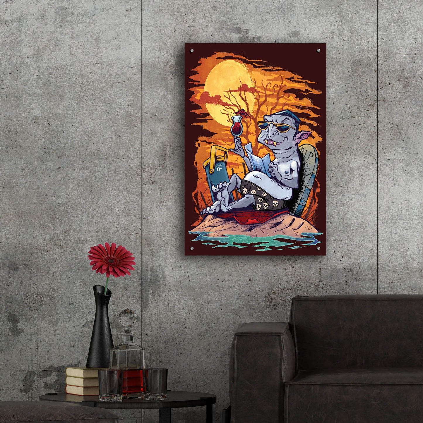 Epic Art 'Halloween At The Beach - Dracula' by Flyland Designs, Acrylic Glass Wall Art,24x36