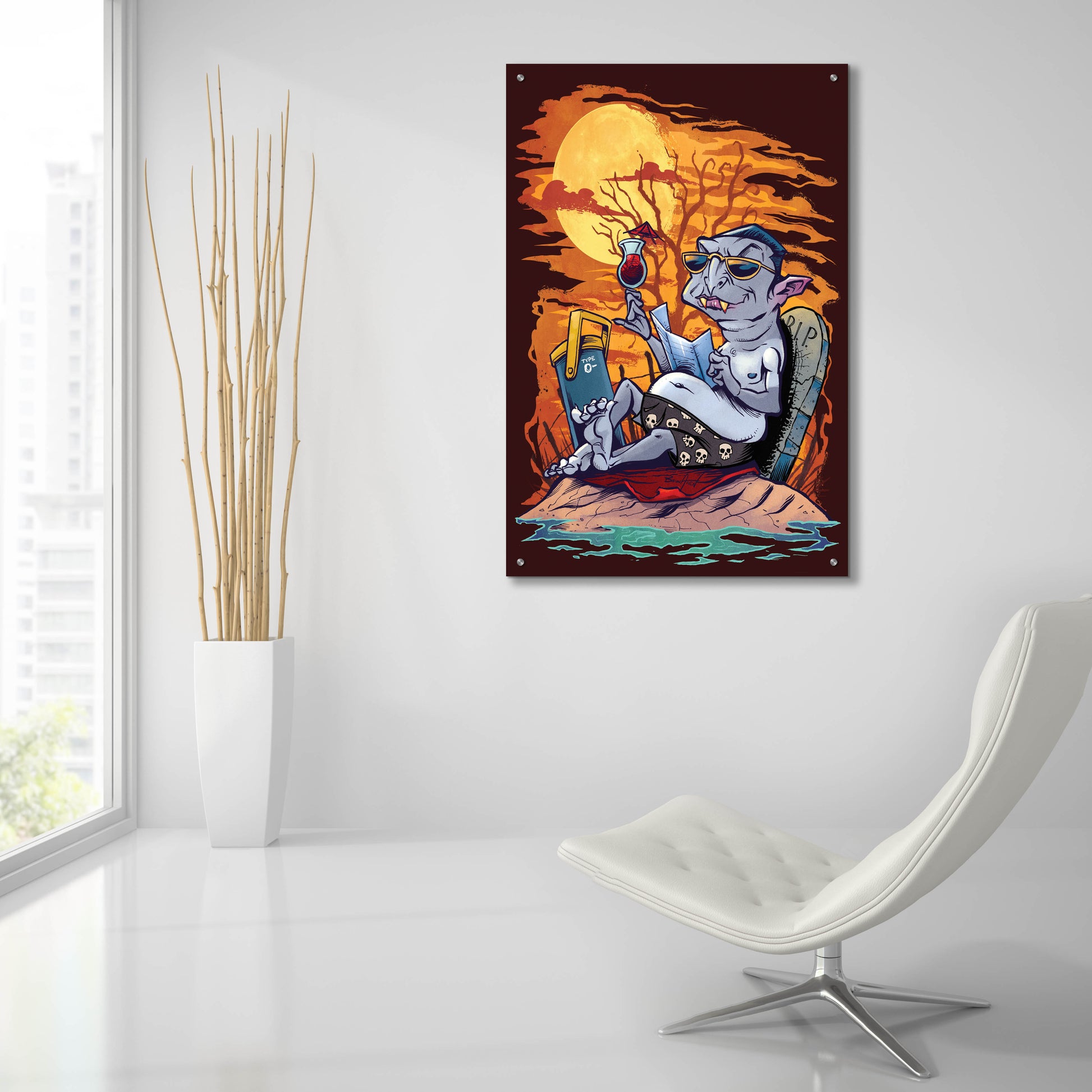 Epic Art 'Halloween At The Beach - Dracula' by Flyland Designs, Acrylic Glass Wall Art,24x36