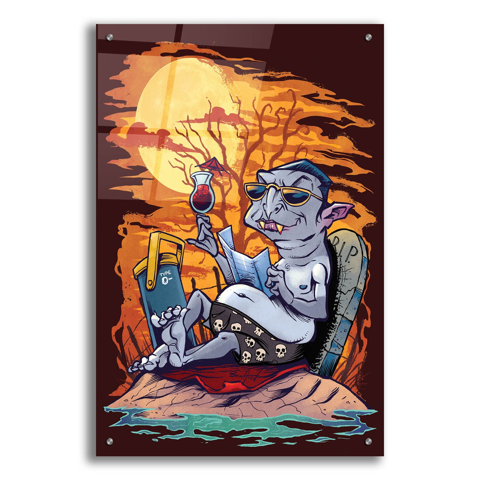 Epic Art 'Halloween At The Beach - Dracula' by Flyland Designs, Acrylic Glass Wall Art,24x36