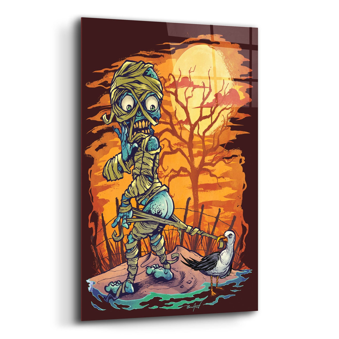Epic Art 'Halloween At The Beach - Mummy' by Flyland Designs, Acrylic Glass Wall Art,12x16