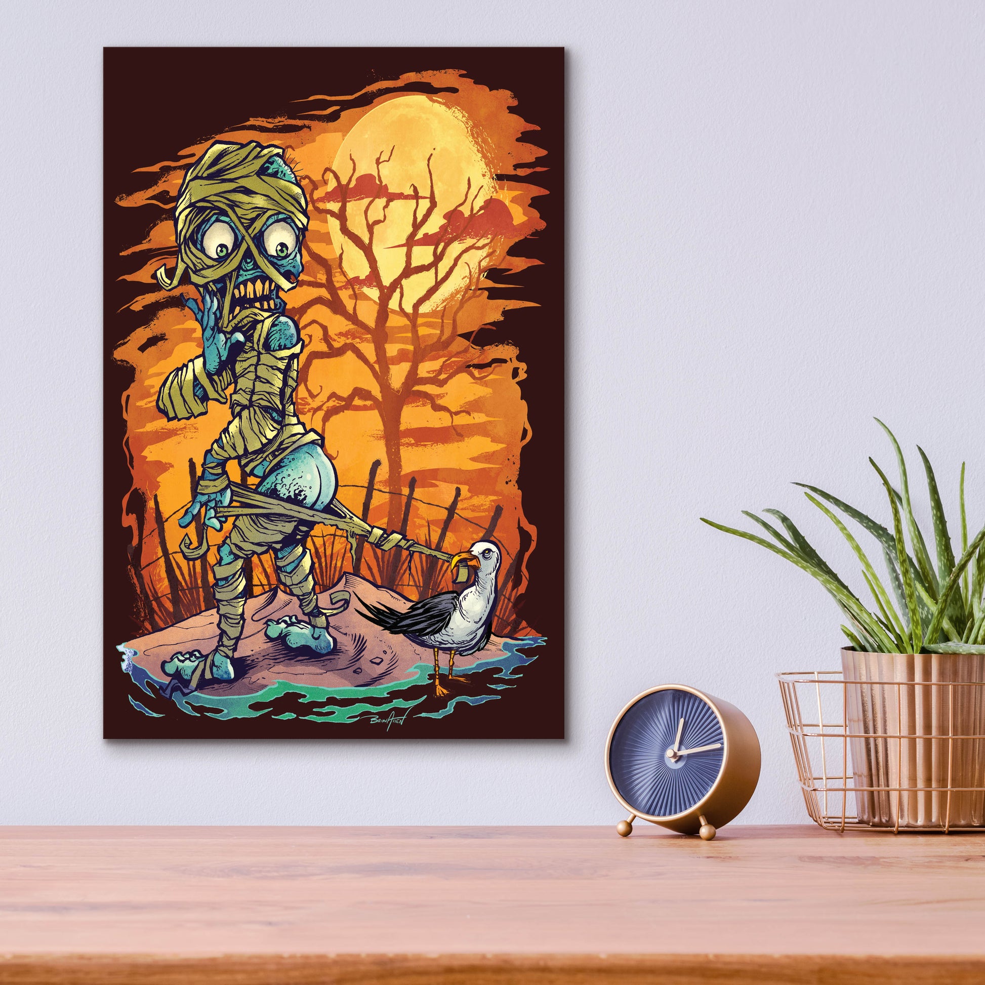 Epic Art 'Halloween At The Beach - Mummy' by Flyland Designs, Acrylic Glass Wall Art,12x16