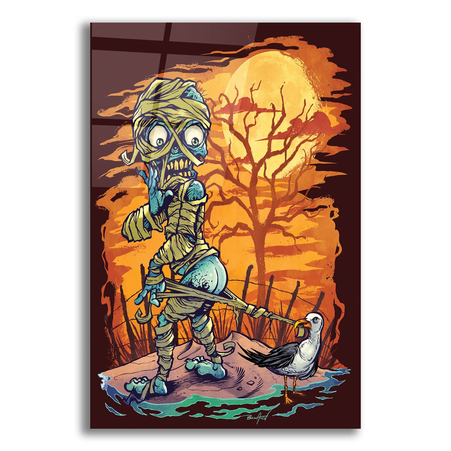 Epic Art 'Halloween At The Beach - Mummy' by Flyland Designs, Acrylic Glass Wall Art,12x16