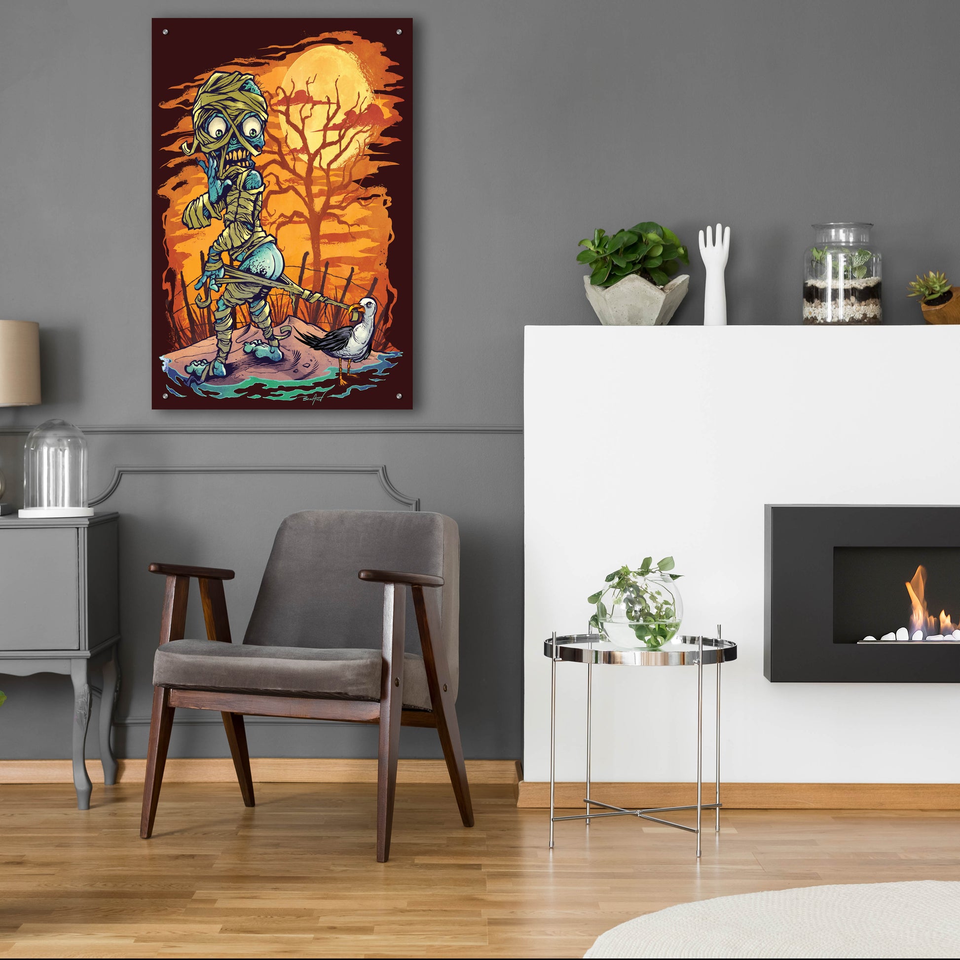 Epic Art 'Halloween At The Beach - Mummy' by Flyland Designs, Acrylic Glass Wall Art,24x36