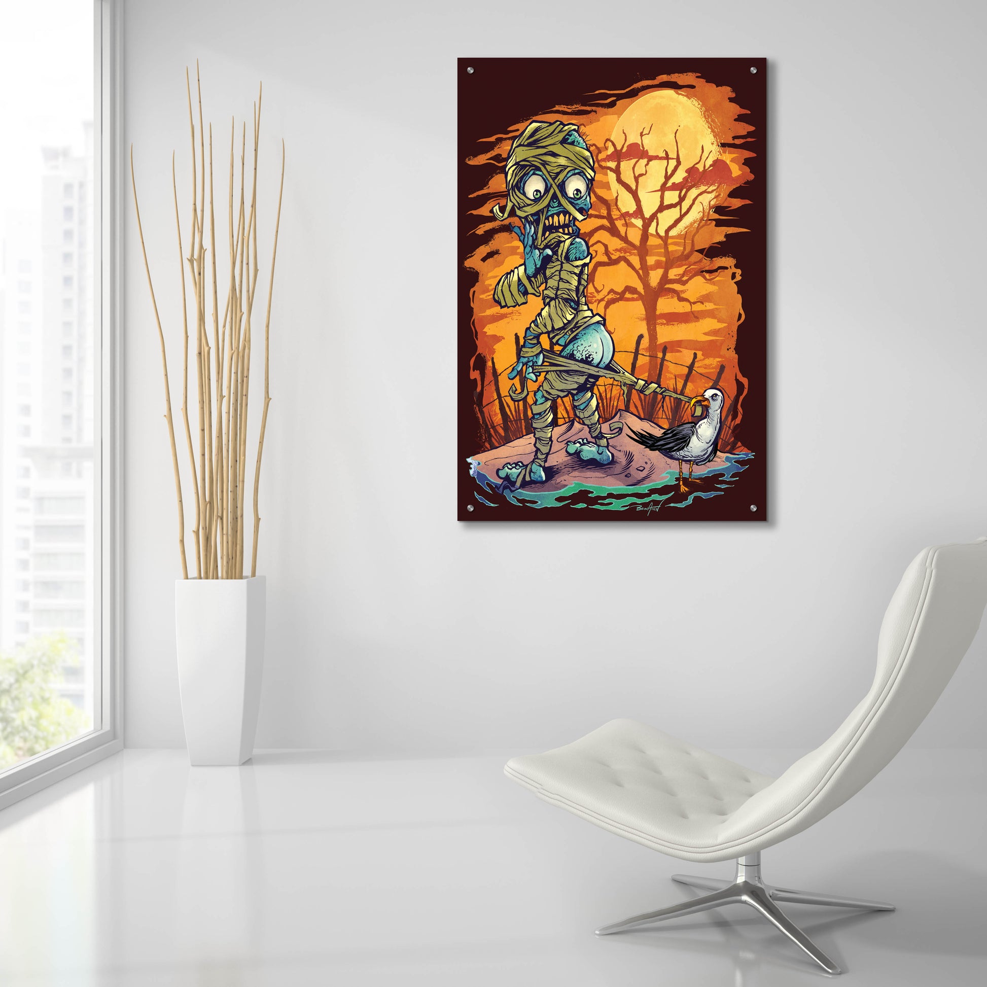 Epic Art 'Halloween At The Beach - Mummy' by Flyland Designs, Acrylic Glass Wall Art,24x36