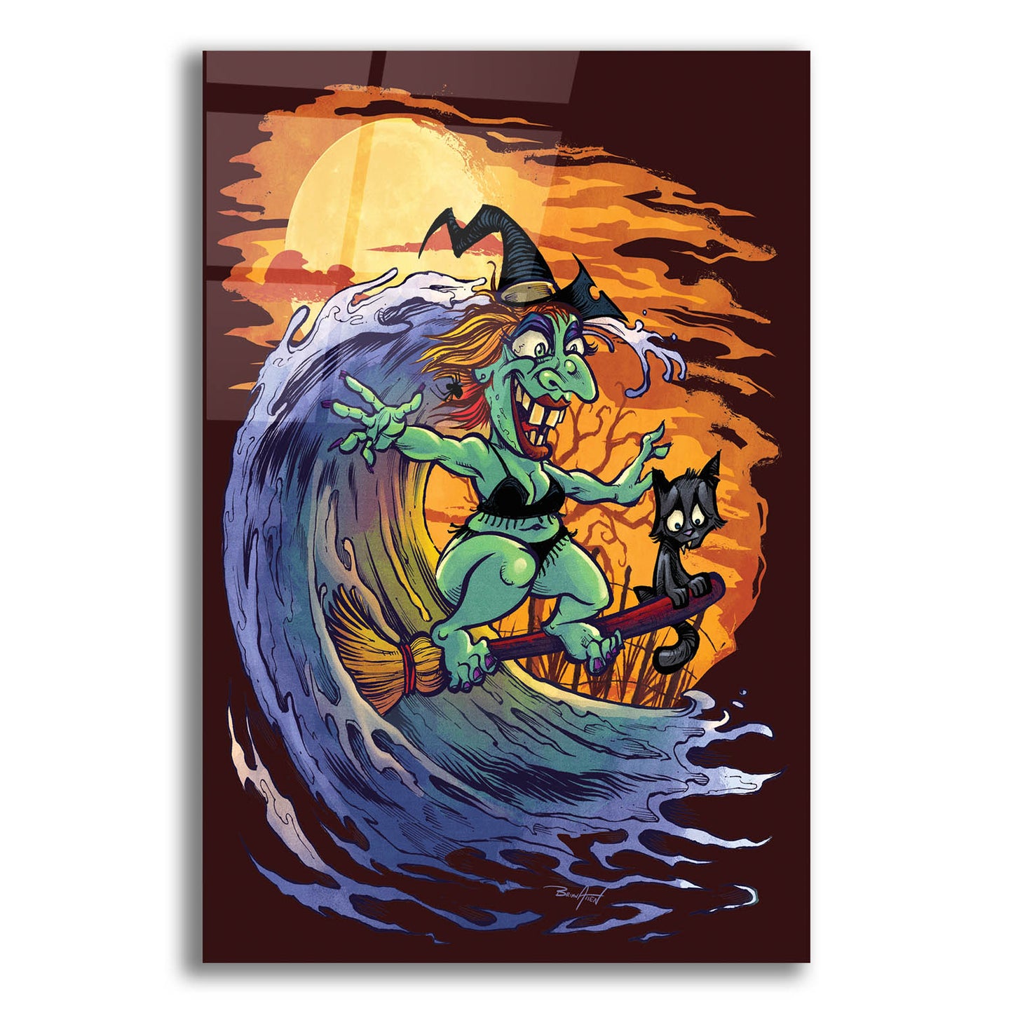 Epic Art 'Halloween At The Beach - Witch' by Flyland Designs, Acrylic Glass Wall Art,12x16
