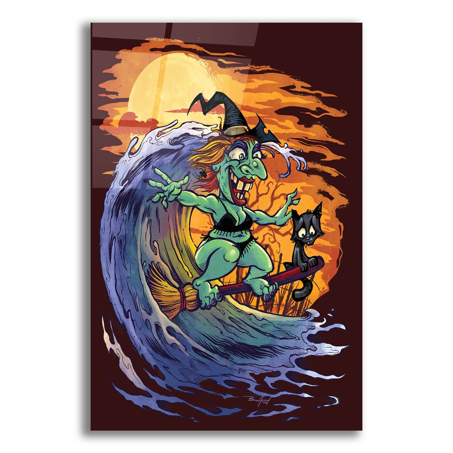 Epic Art 'Halloween At The Beach - Witch' by Flyland Designs, Acrylic Glass Wall Art,16x24