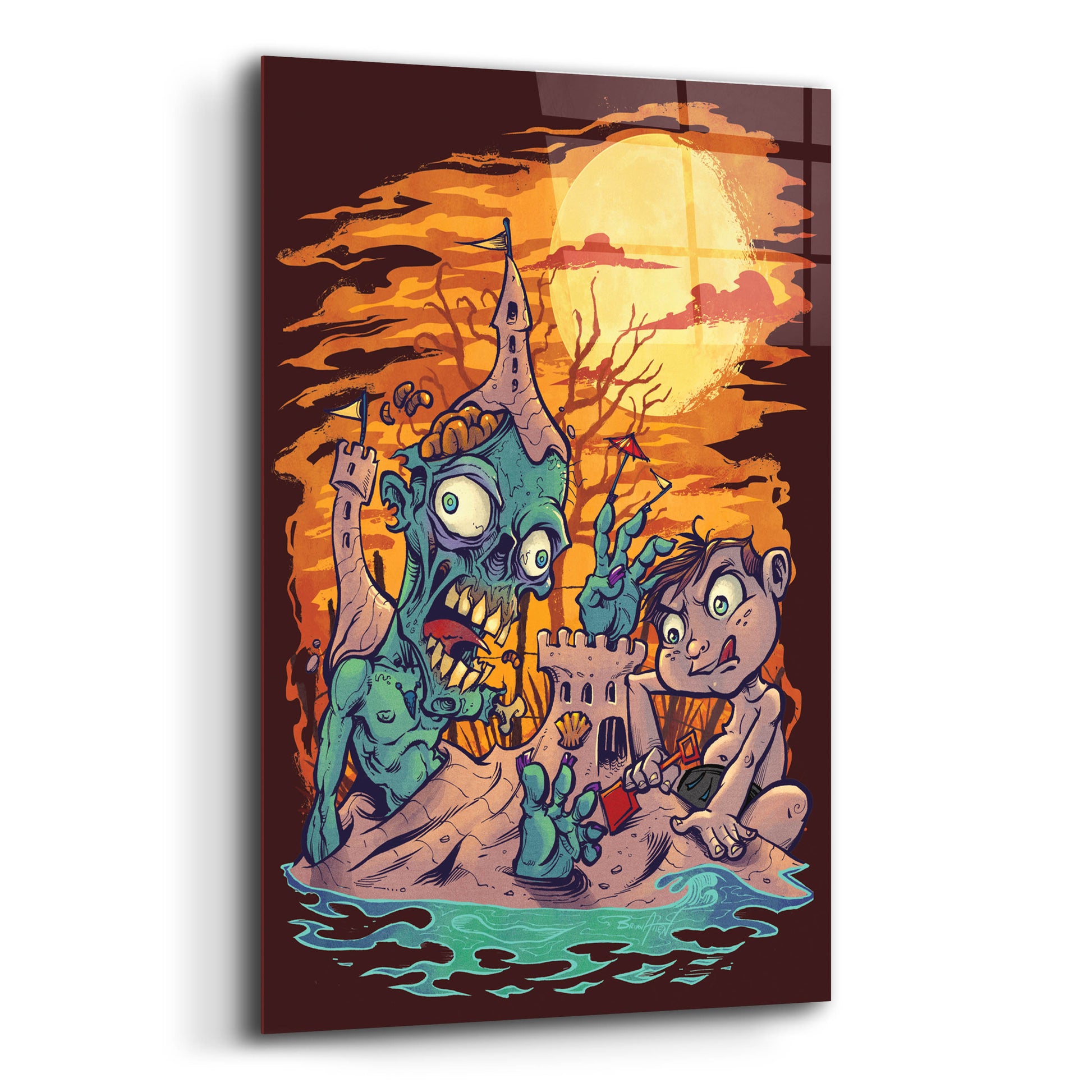 Epic Art 'Halloween At The Beach - Zombie' by Flyland Designs, Acrylic Glass Wall Art,12x16