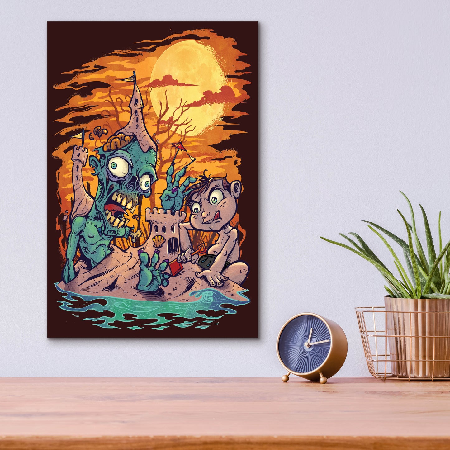 Epic Art 'Halloween At The Beach - Zombie' by Flyland Designs, Acrylic Glass Wall Art,12x16