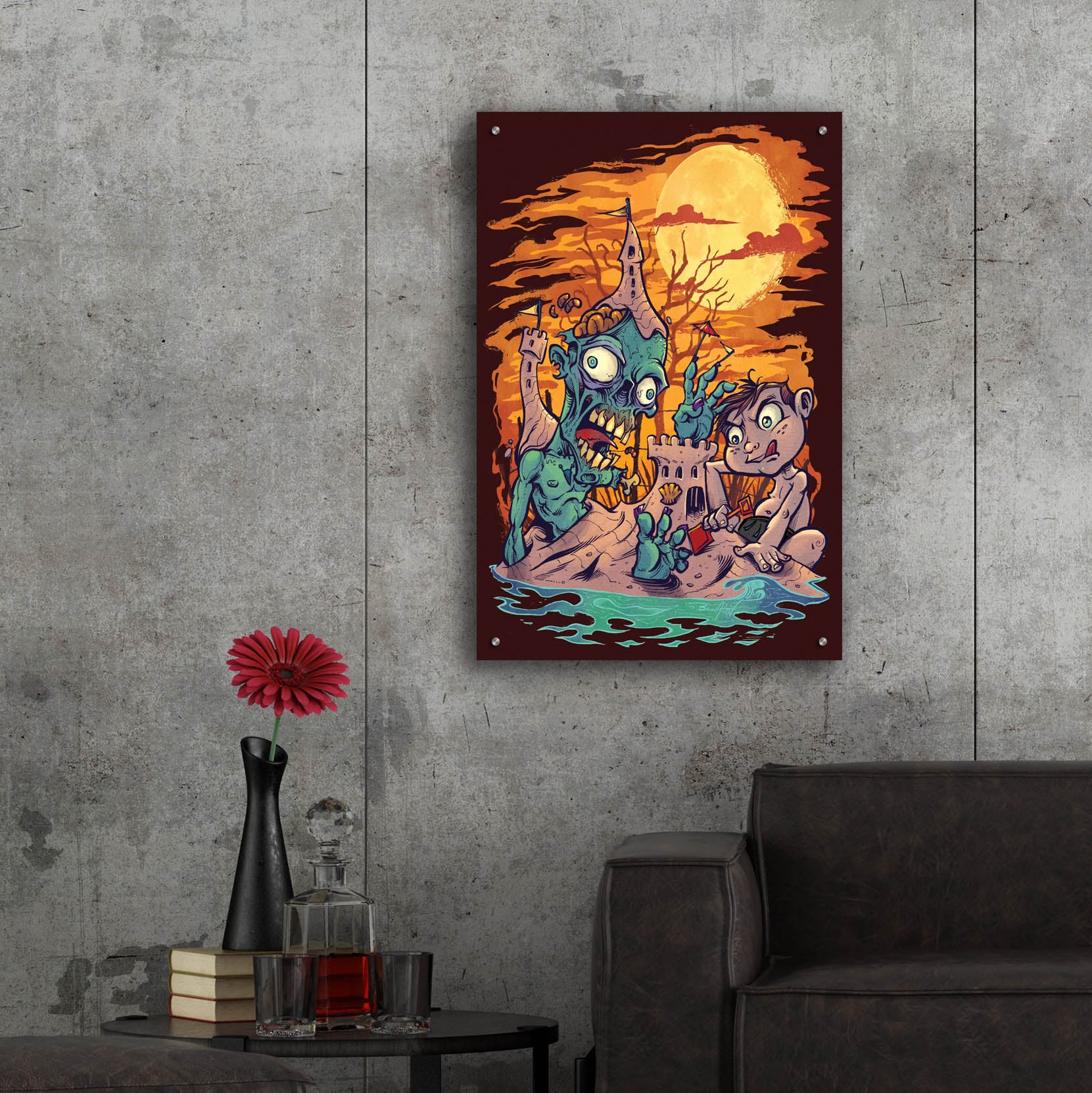 Epic Art 'Halloween At The Beach - Zombie' by Flyland Designs, Acrylic Glass Wall Art,24x36