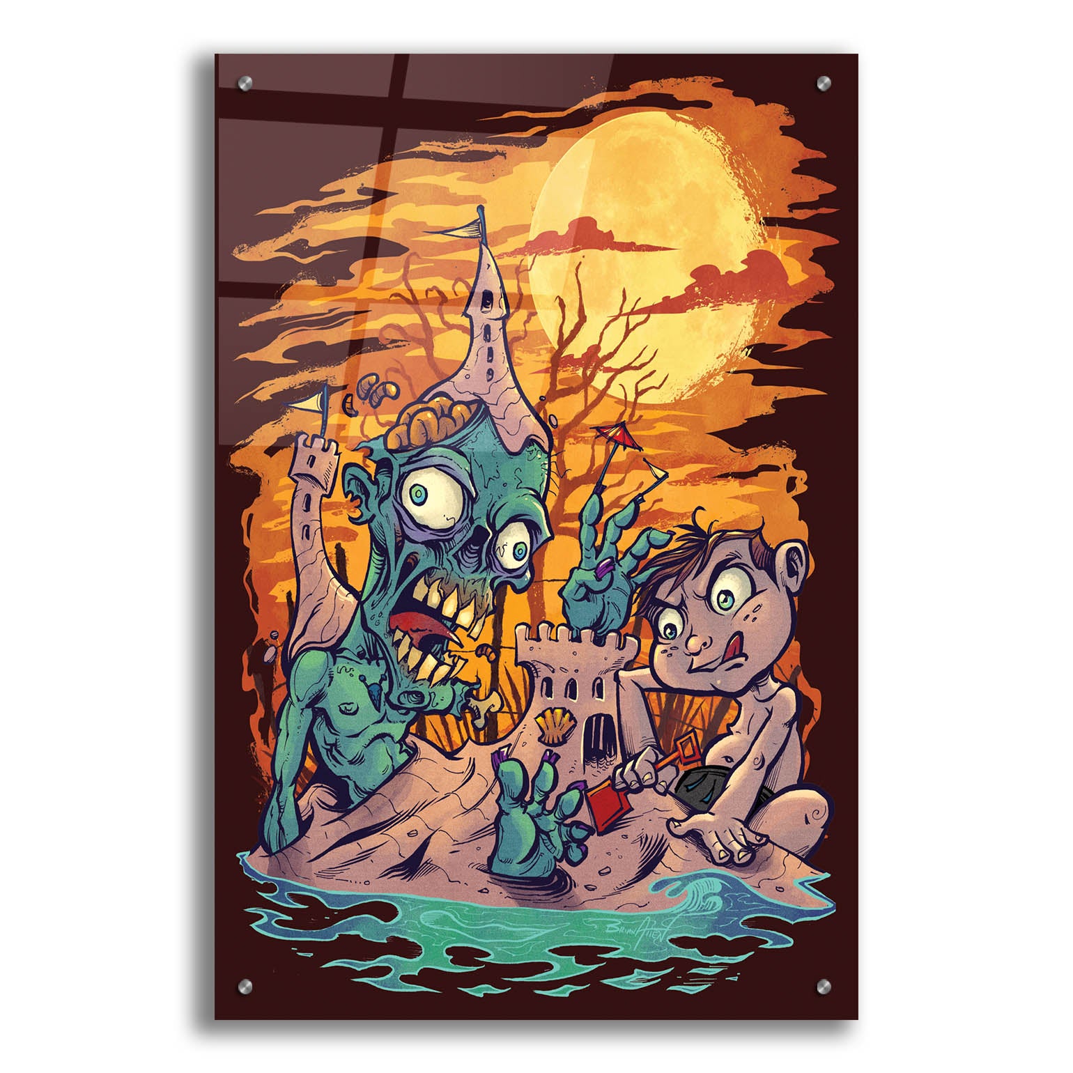 Epic Art 'Halloween At The Beach - Zombie' by Flyland Designs, Acrylic Glass Wall Art,24x36