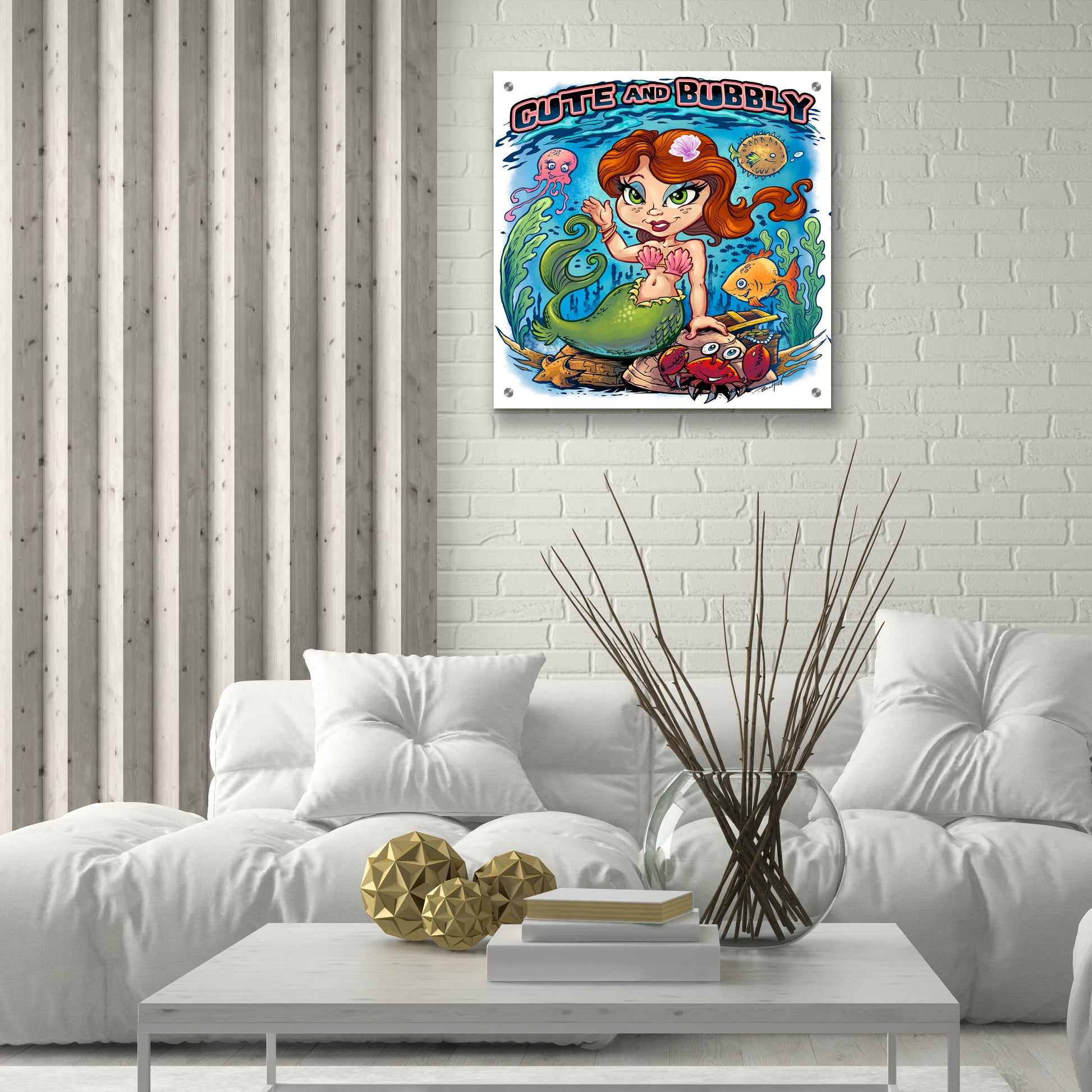 Epic Art 'Kid Mermaid Underwater Template' by Flyland Designs, Acrylic Glass Wall Art,24x24