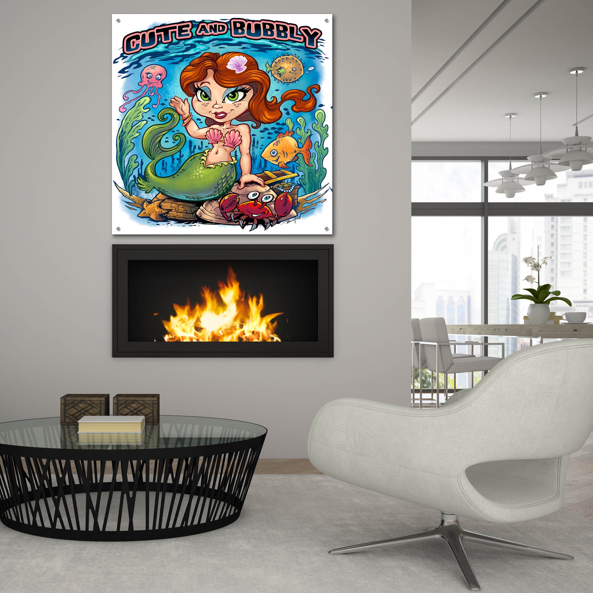 Epic Art 'Kid Mermaid Underwater Template' by Flyland Designs, Acrylic Glass Wall Art,36x36