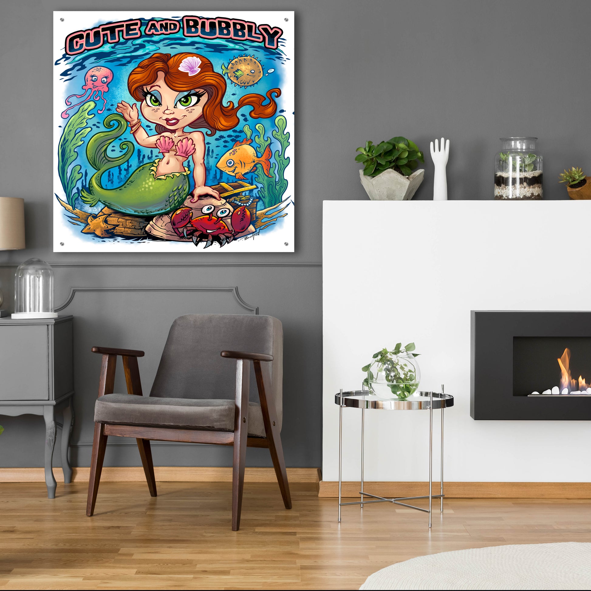 Epic Art 'Kid Mermaid Underwater Template' by Flyland Designs, Acrylic Glass Wall Art,36x36