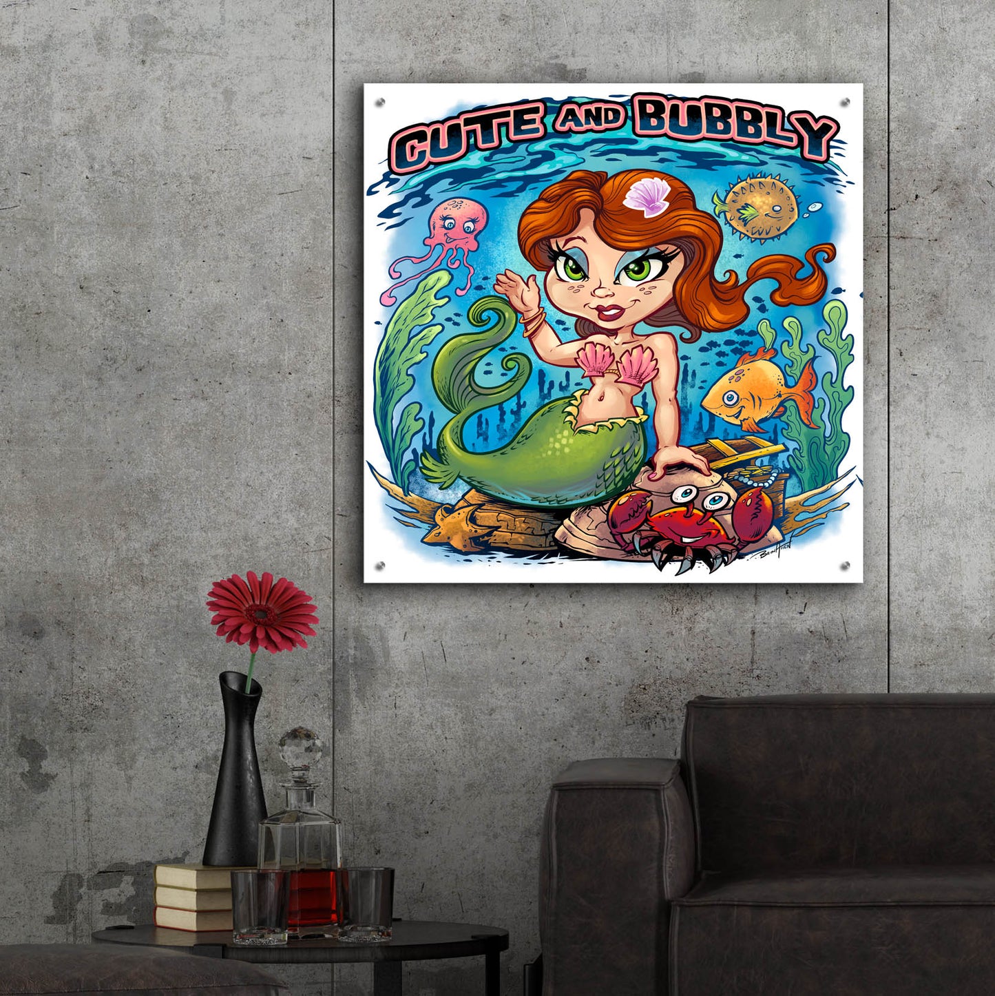 Epic Art 'Kid Mermaid Underwater Template' by Flyland Designs, Acrylic Glass Wall Art,36x36