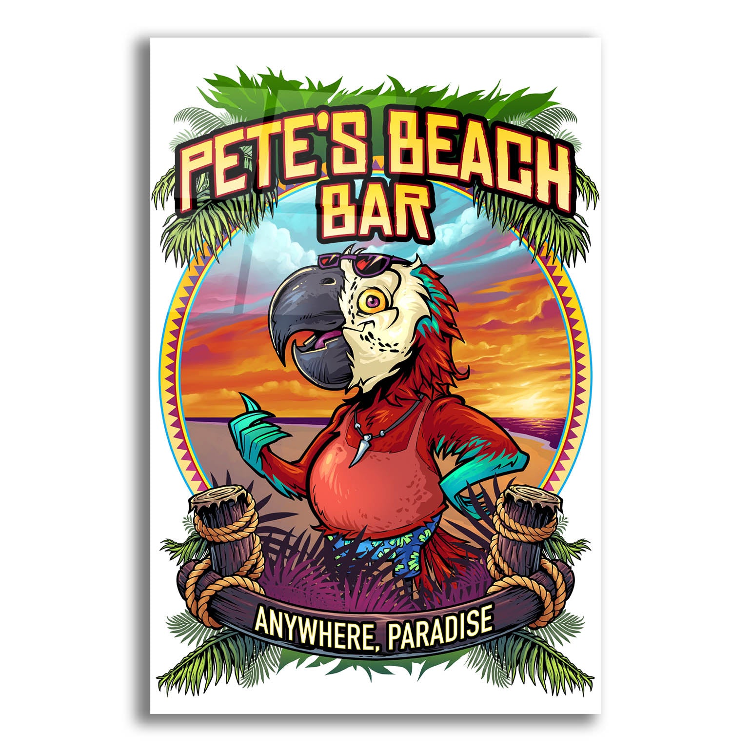 Epic Art 'Pete's Beach Bar' by Flyland Designs, Acrylic Glass Wall Art,12x16