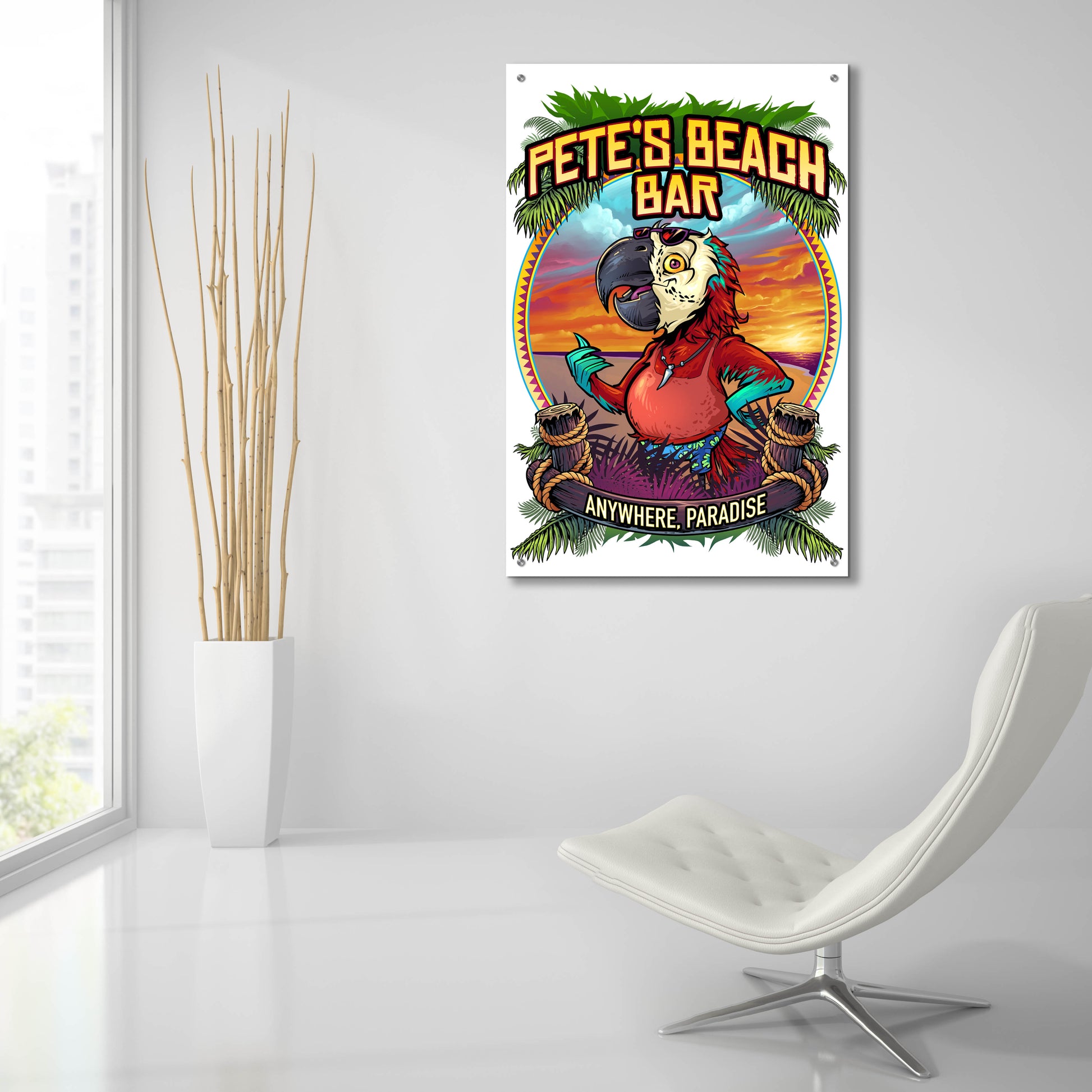 Epic Art 'Pete's Beach Bar' by Flyland Designs, Acrylic Glass Wall Art,24x36