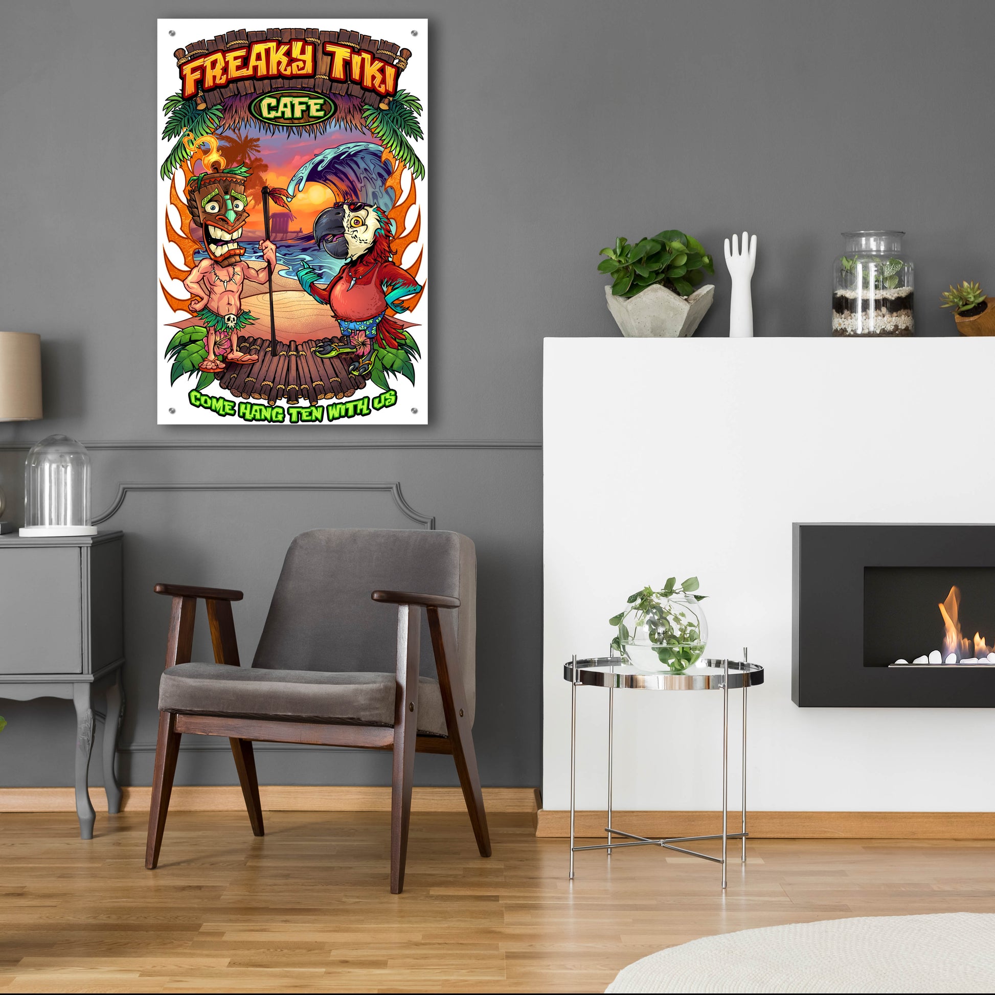 Epic Art 'Tiki and Parrot Island Template 2' by Flyland Designs, Acrylic Glass Wall Art,24x36