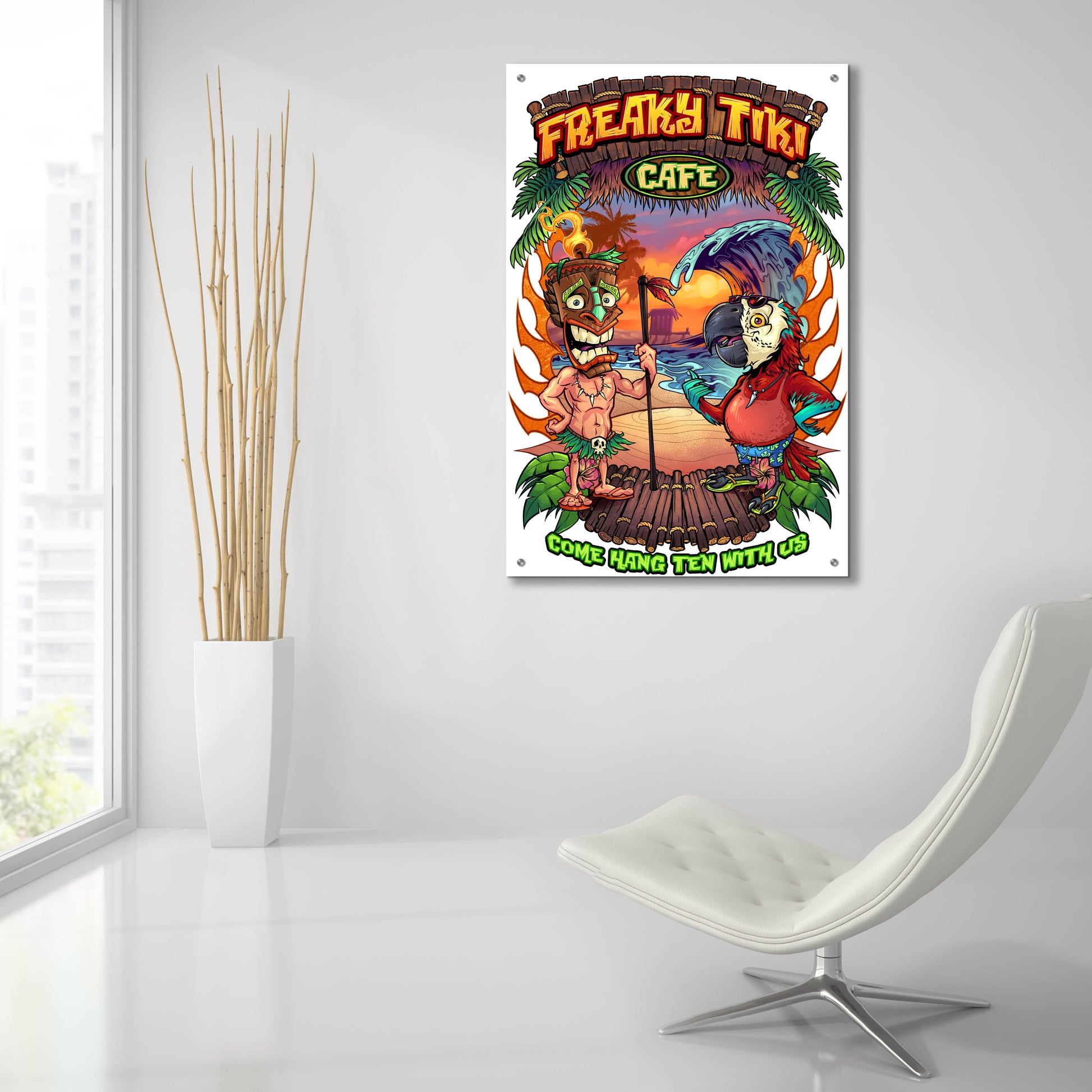 Epic Art 'Tiki and Parrot Island Template 2' by Flyland Designs, Acrylic Glass Wall Art,24x36