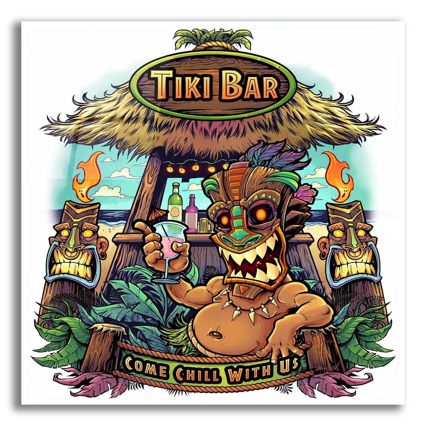 Epic Art 'Tiki Bar' by Flyland Designs, Acrylic Glass Wall Art,12x12