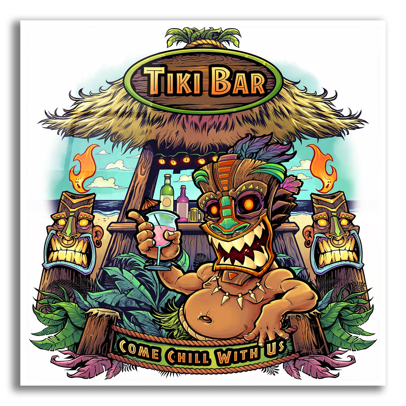 Epic Art 'Tiki Bar' by Flyland Designs, Acrylic Glass Wall Art,12x12