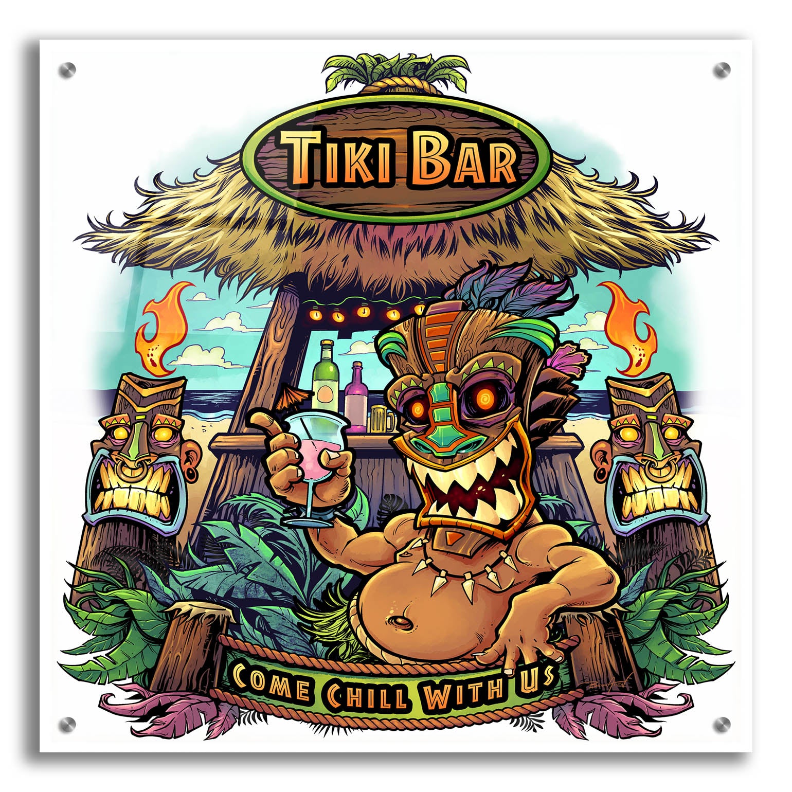 Epic Art 'Tiki Bar' by Flyland Designs, Acrylic Glass Wall Art,24x24