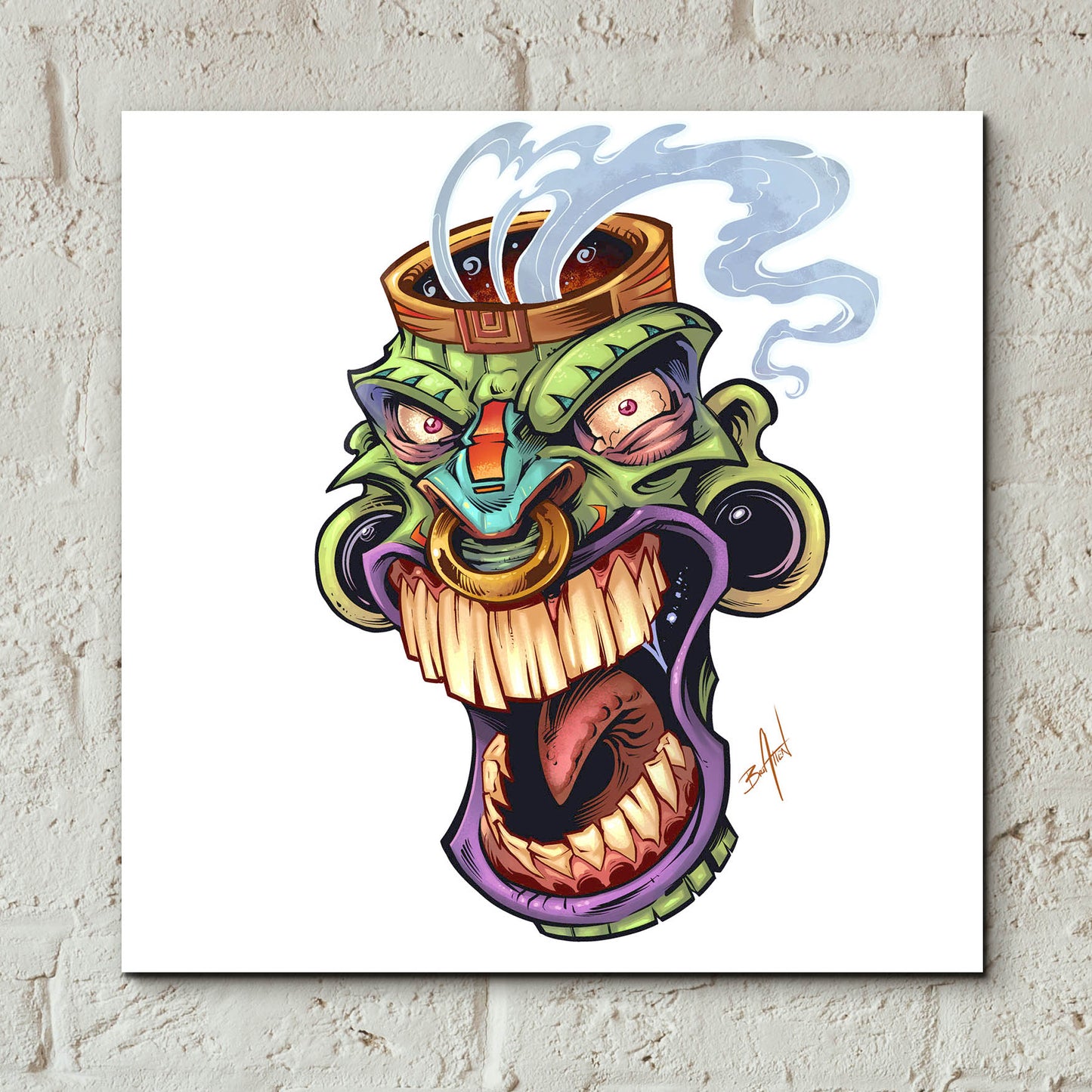 Epic Art 'Tiki Head 2 Screaming' by Flyland Designs, Acrylic Glass Wall Art,12x12