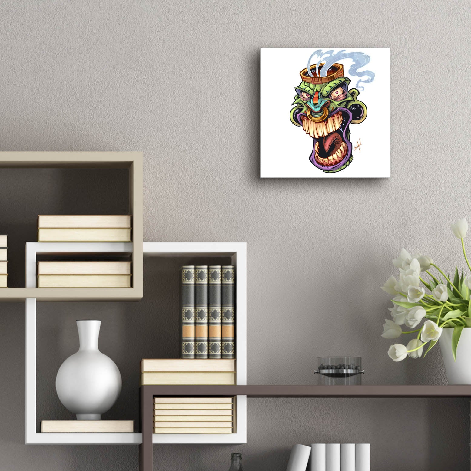 Epic Art 'Tiki Head 2 Screaming' by Flyland Designs, Acrylic Glass Wall Art,12x12