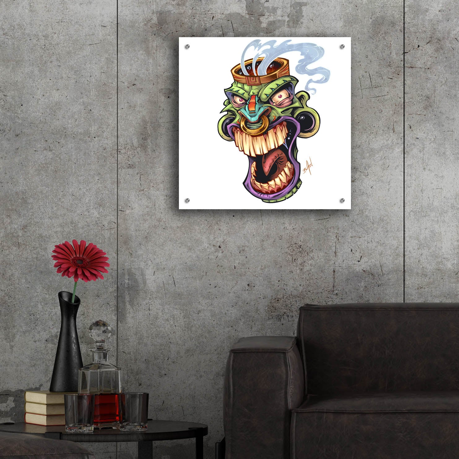 Epic Art 'Tiki Head 2 Screaming' by Flyland Designs, Acrylic Glass Wall Art,24x24