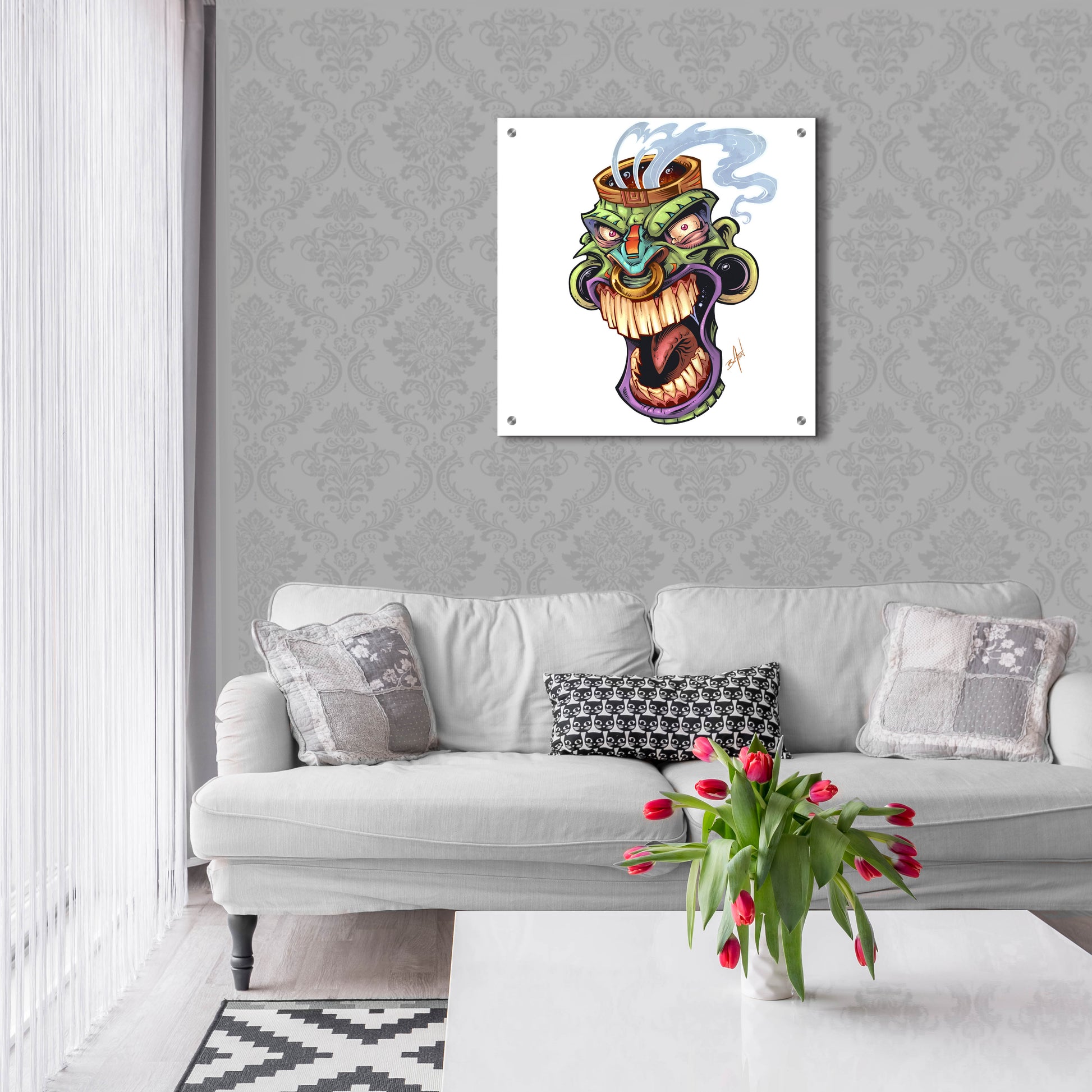 Epic Art 'Tiki Head 2 Screaming' by Flyland Designs, Acrylic Glass Wall Art,24x24